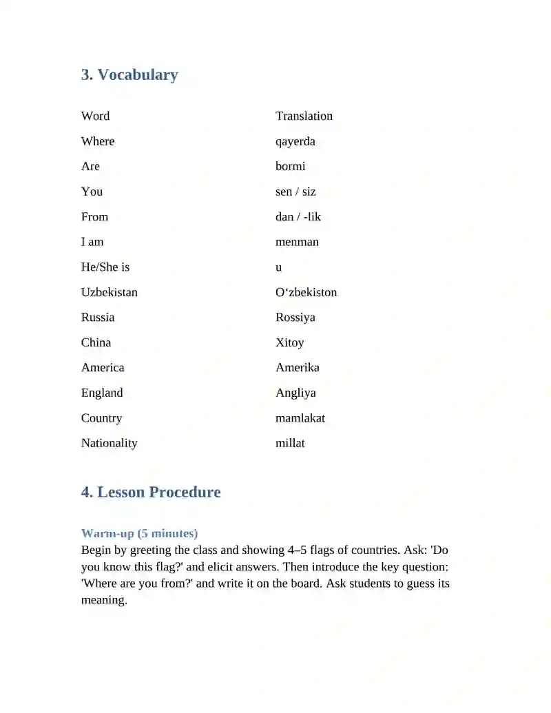 Expanded English Lesson Plan: "Where are you from?" 2