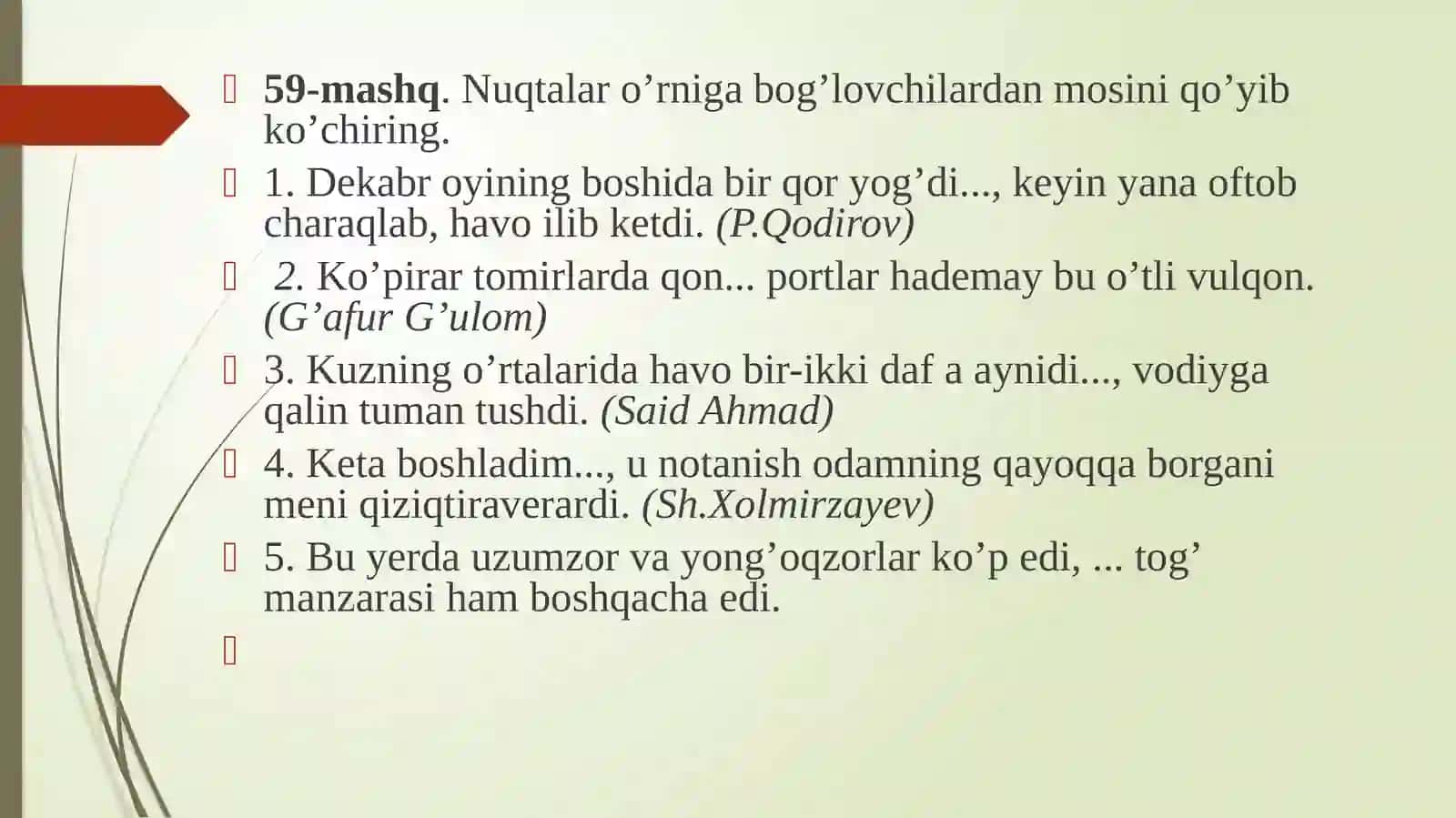 ZIDLOV BOG’LOVCHILARI YORDAMIDA BOG’LANGAN QO’SHMA GAPLAR 2