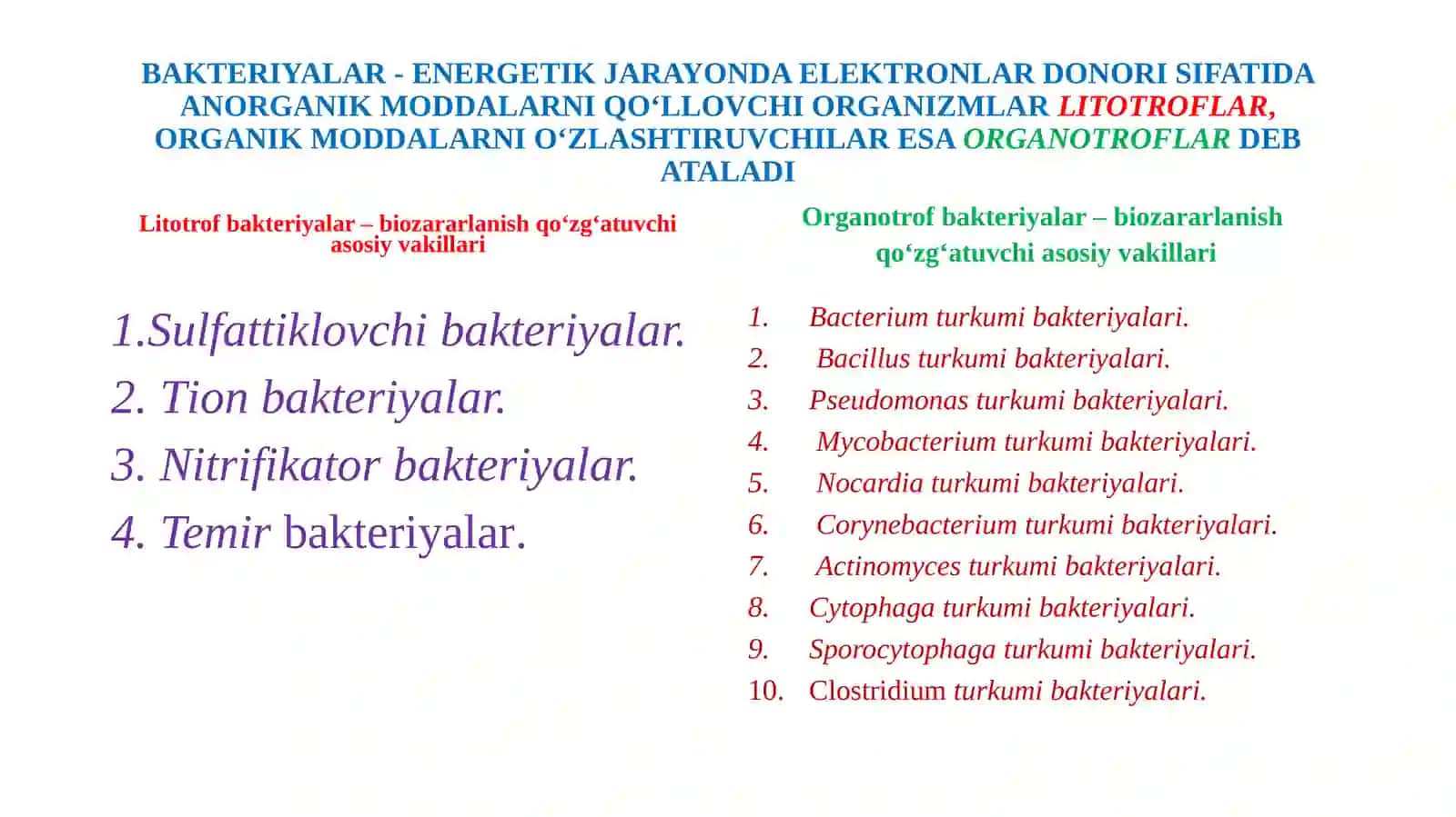 BAKTERIYA VA ZAMBURUG‘LAR – BIOZARARLASH MANBALARI 2