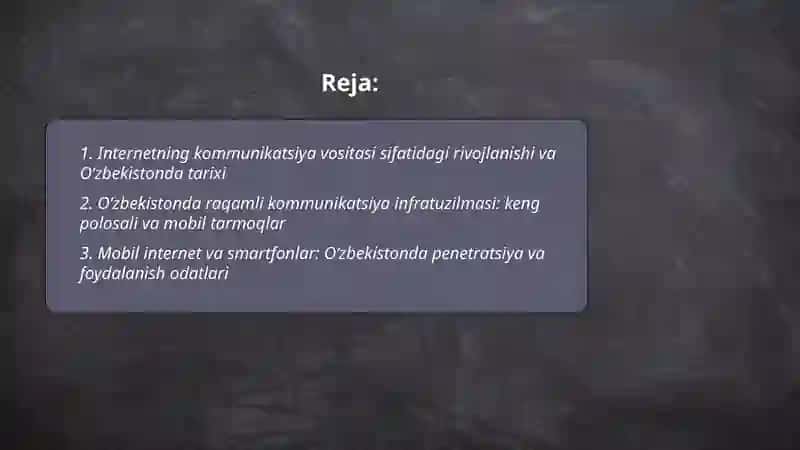 Internet aloqa vositasi sifatida. O‘zbekistonda raqamli kommunikatsiya vositalari va ularning joriy etilishi. 2