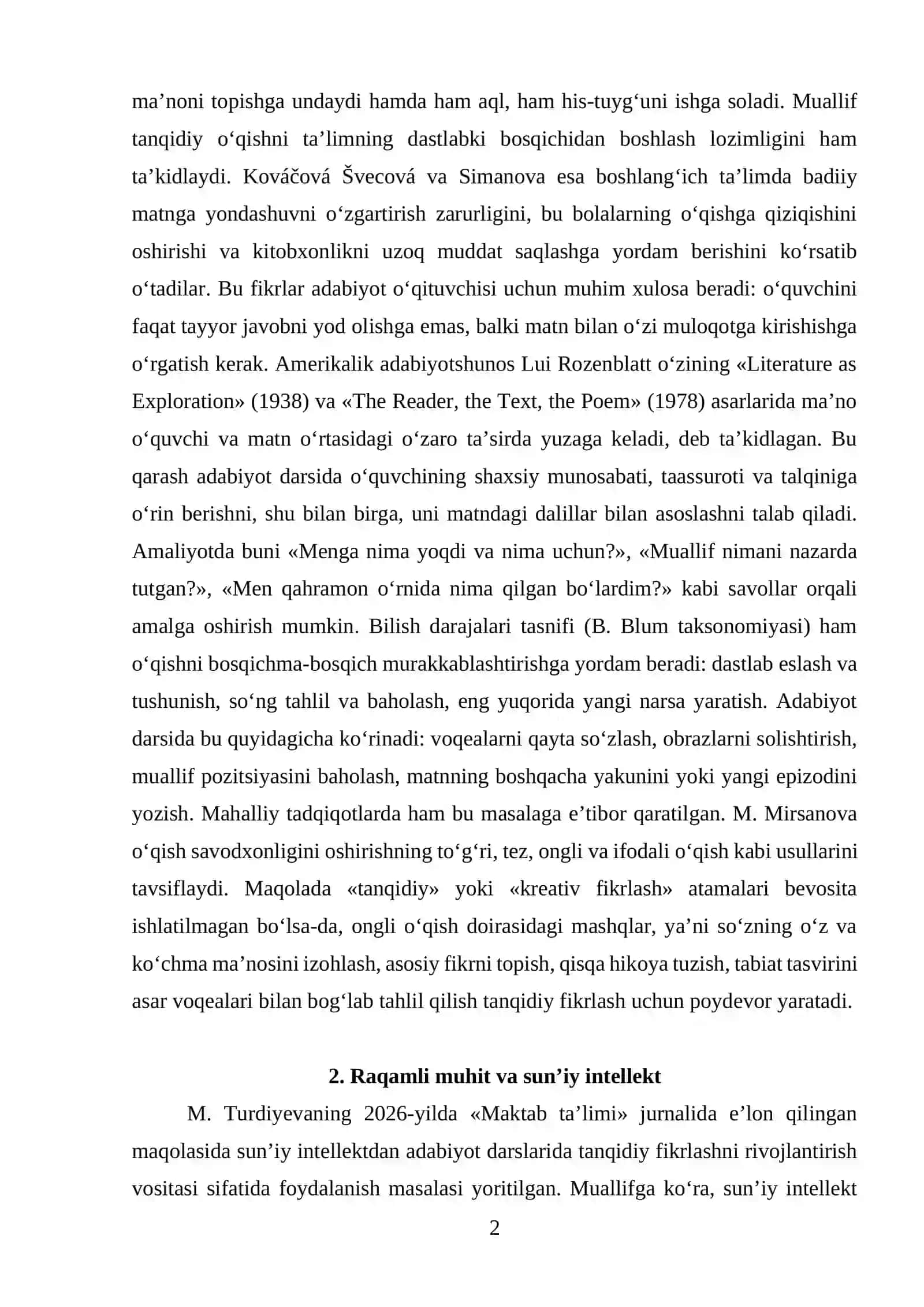 Adabiyot ta'limida Tanqidiy va kreativ o‘qishni rivojlantirishga manbalardan foydalanish 2
