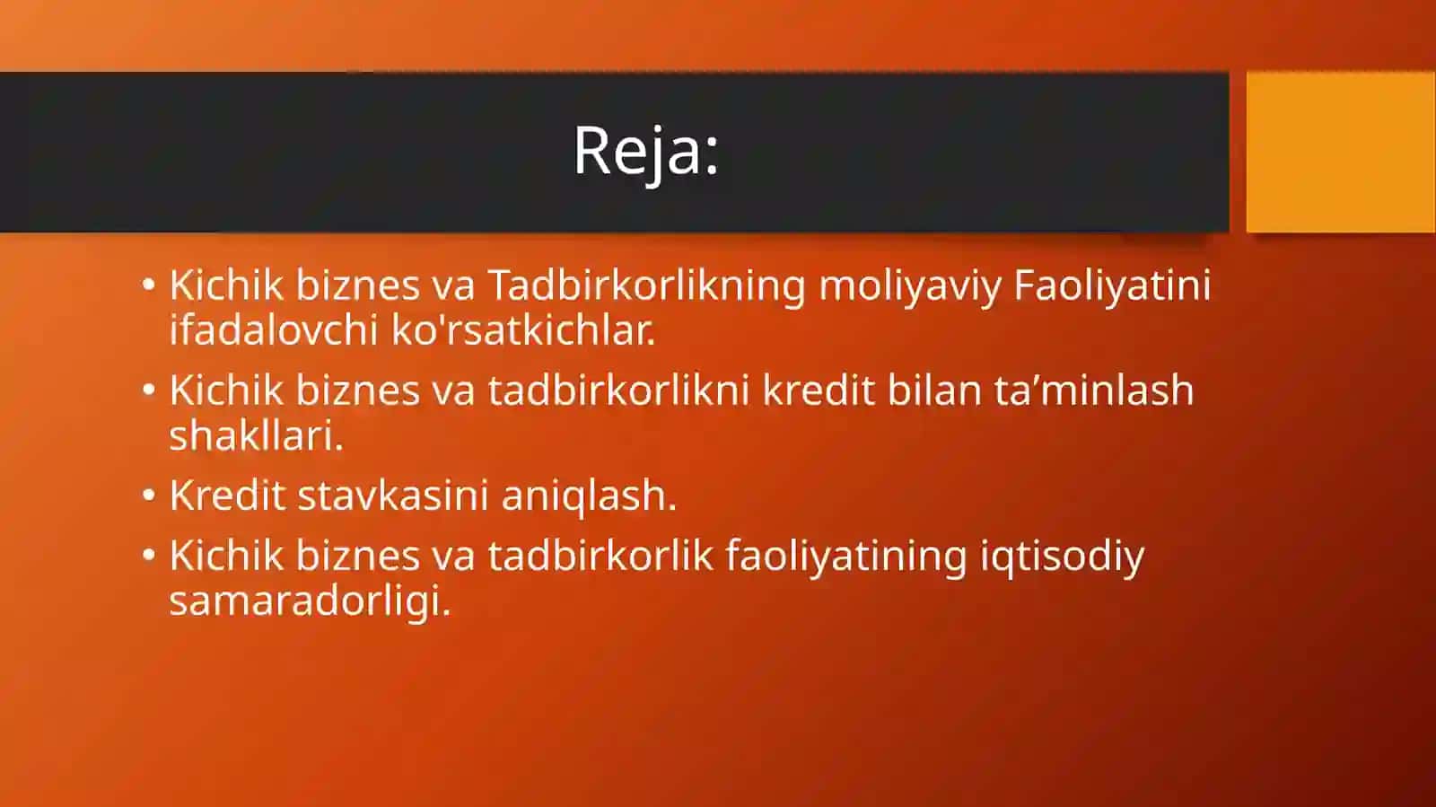 Kichik biznes va Tadbirkorlikning moliyaviy faoliyatini ifodalovchi ko'rsatkichlar 2