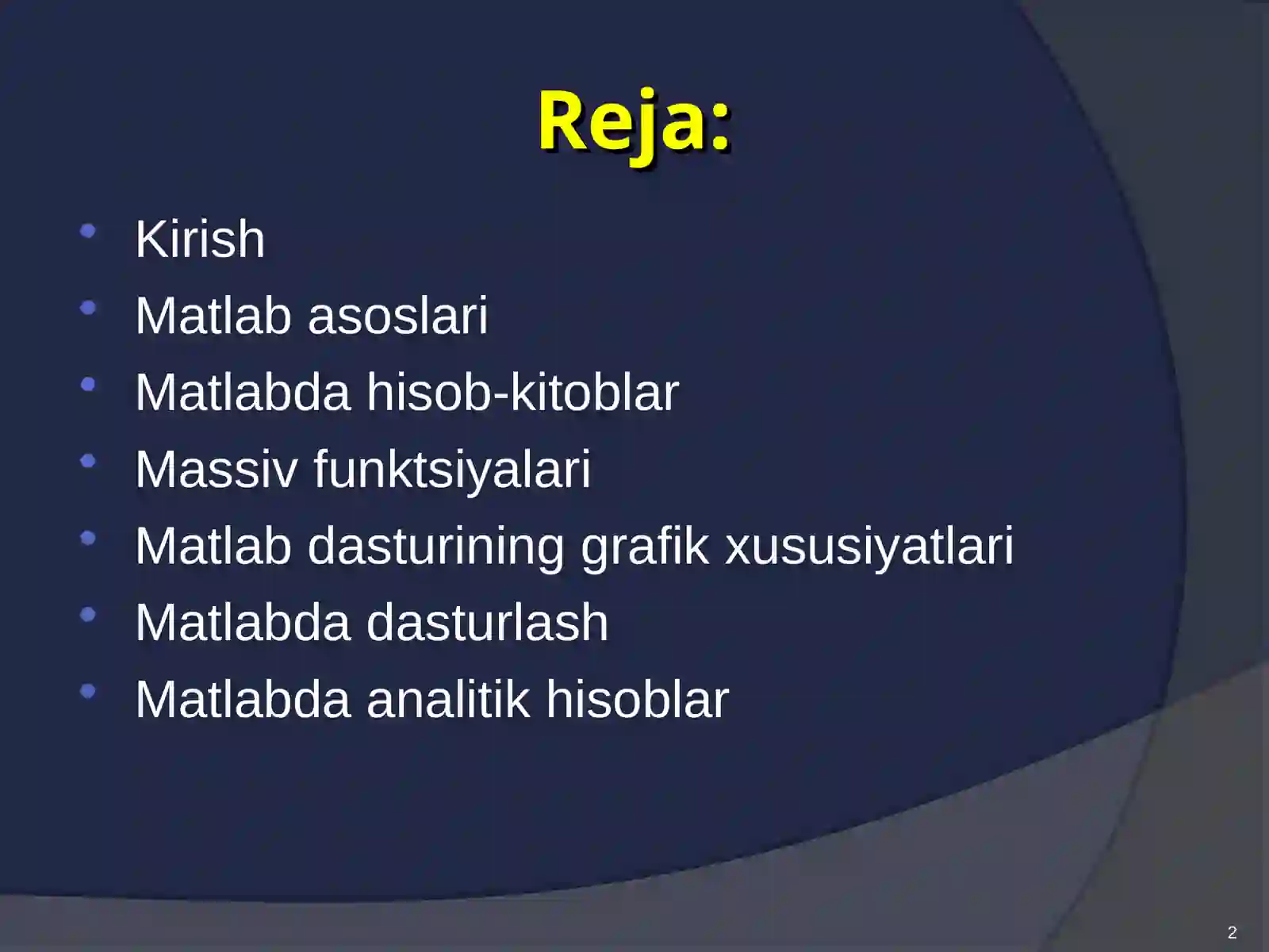 Matlab dasturi va uning imkoniyatlari 2