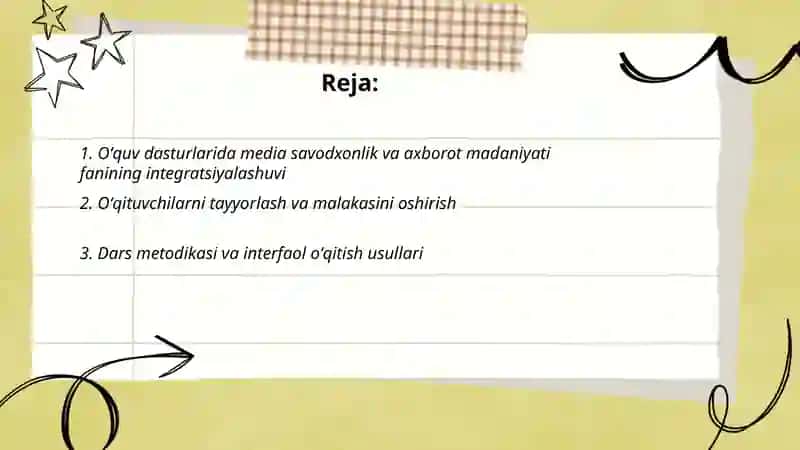 Yangi Òzbekistonda media savodxonlik va axborot madaniyati fanining òqitilishi 2