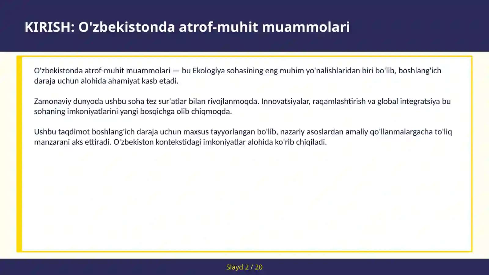 O'ZBEKISTONDA ATROF-MUHIT MUAMMOLARI 2