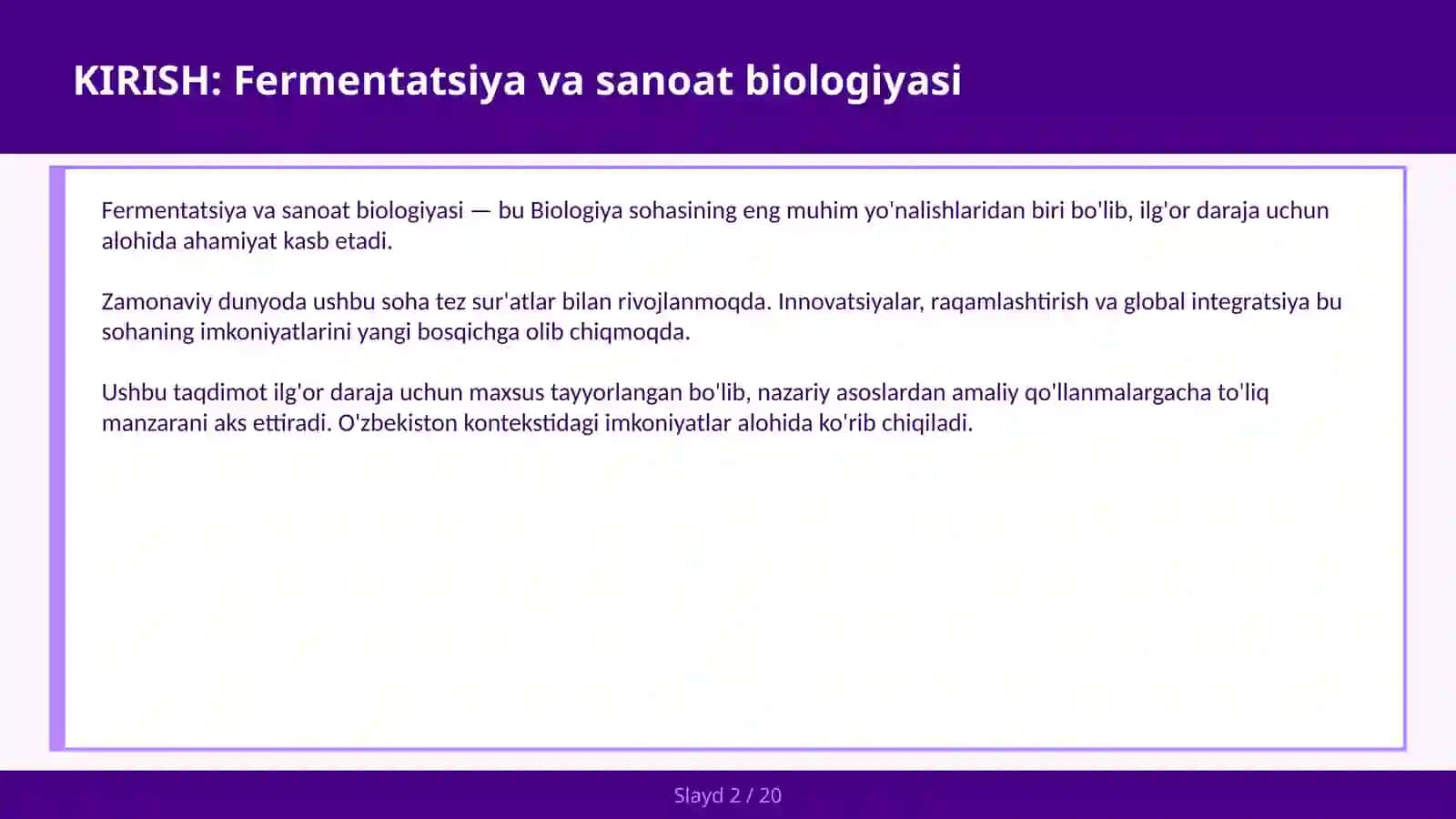 Fermentatsiya va sanoat biologiyasi 2