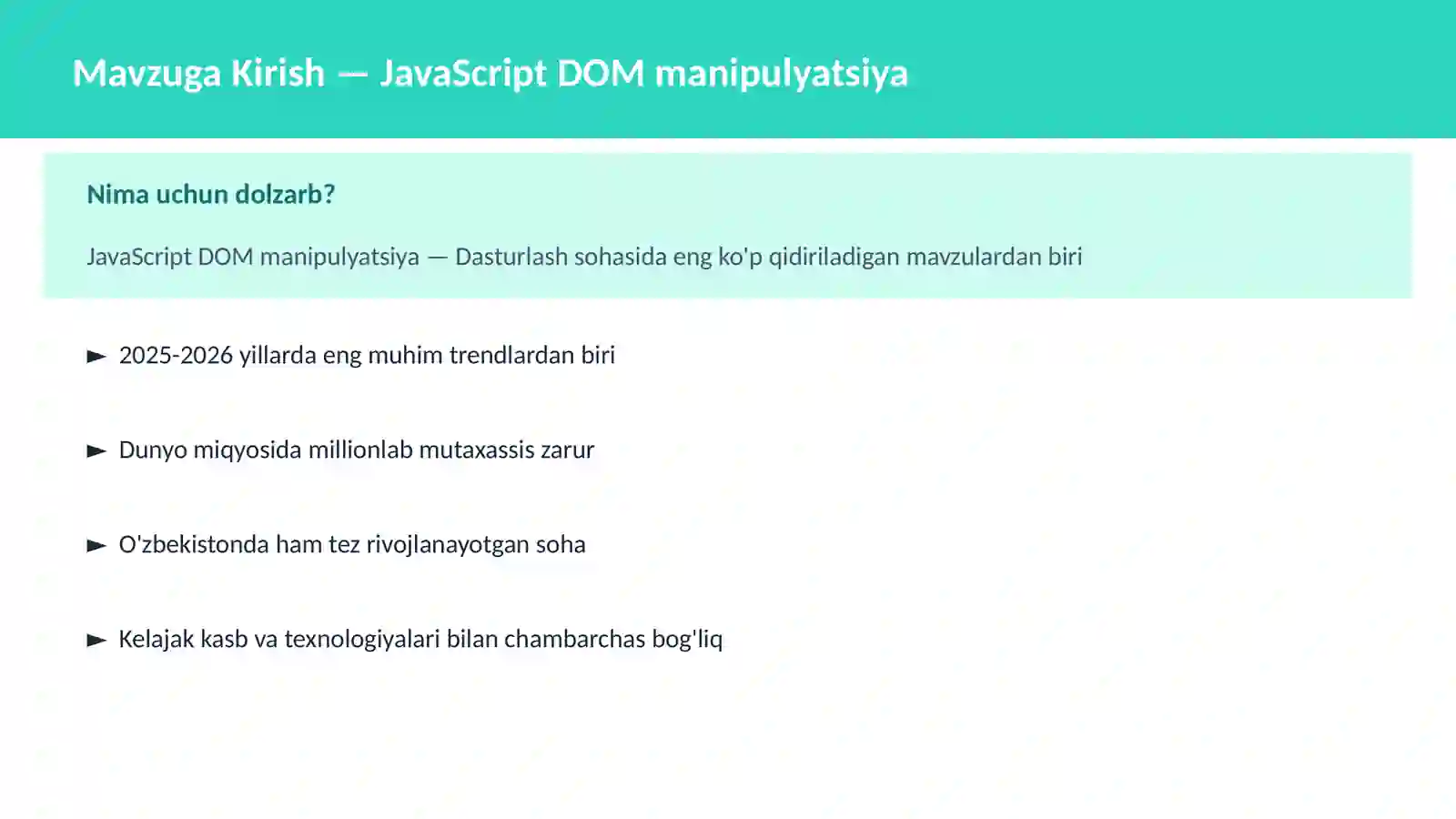 JavaScript DOM manipulyatsiya 2