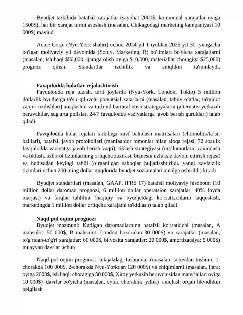 Byudjet hisobining standartlari va ularning mazmuni 2