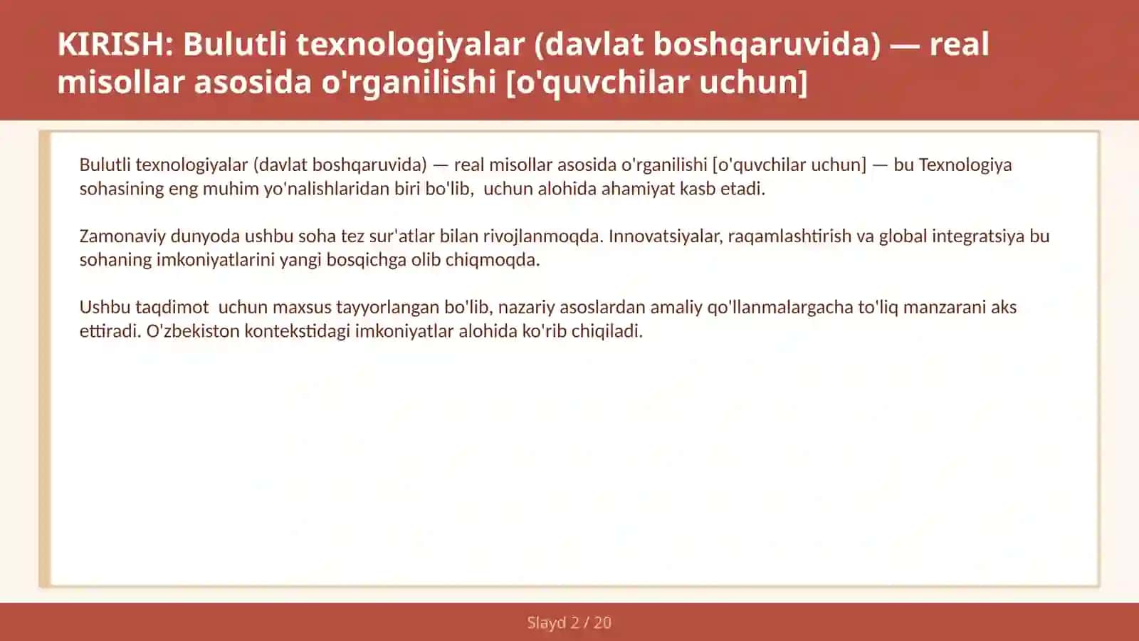 Bulutli texnologiyalar (davlat boshqaruvida) — real misollar asosida o'rganilishi [o'quvchilar uchun] 2