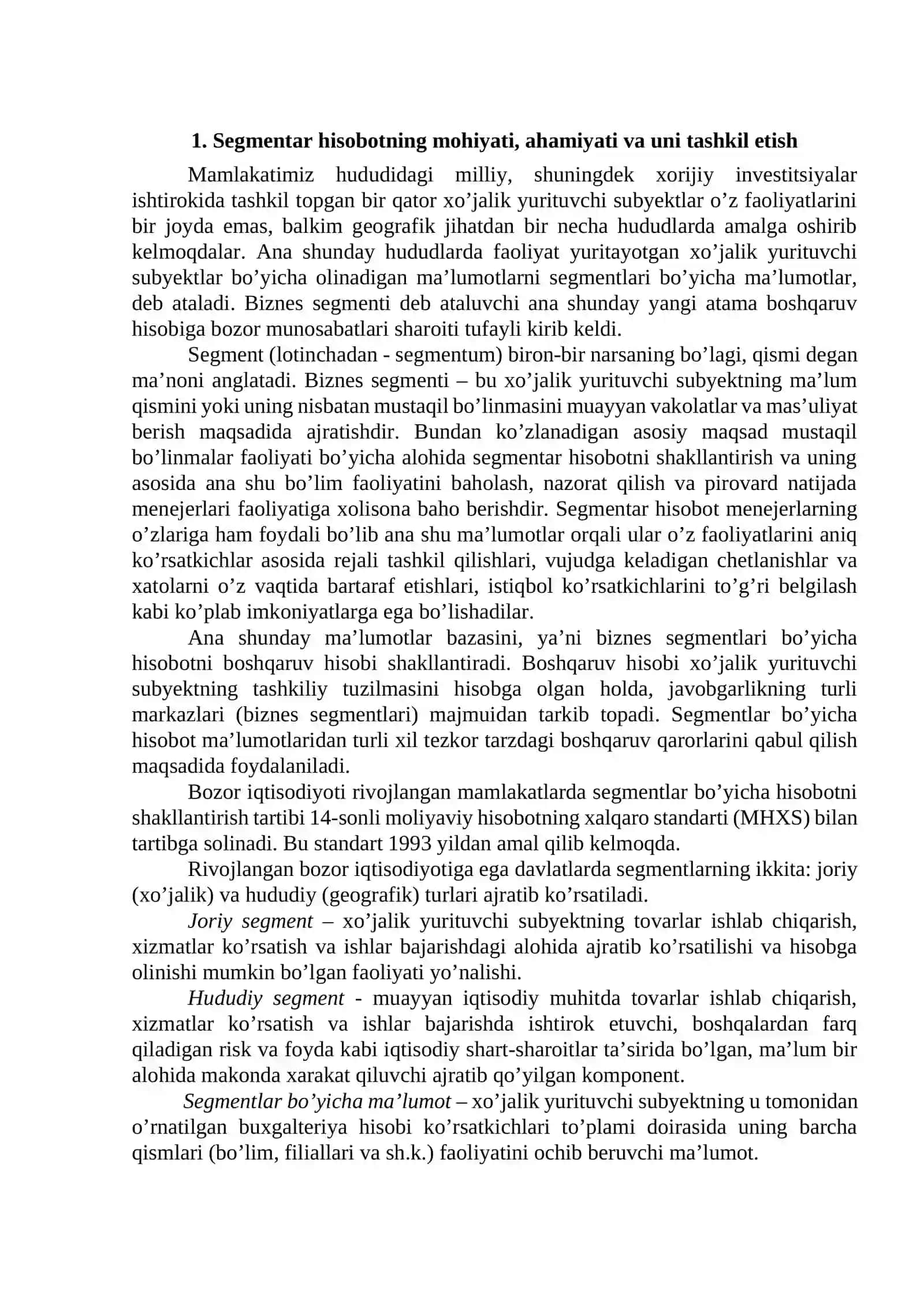 Segmentar hisobotning mohiyati, ahamiyati va uni tashkil etish 2