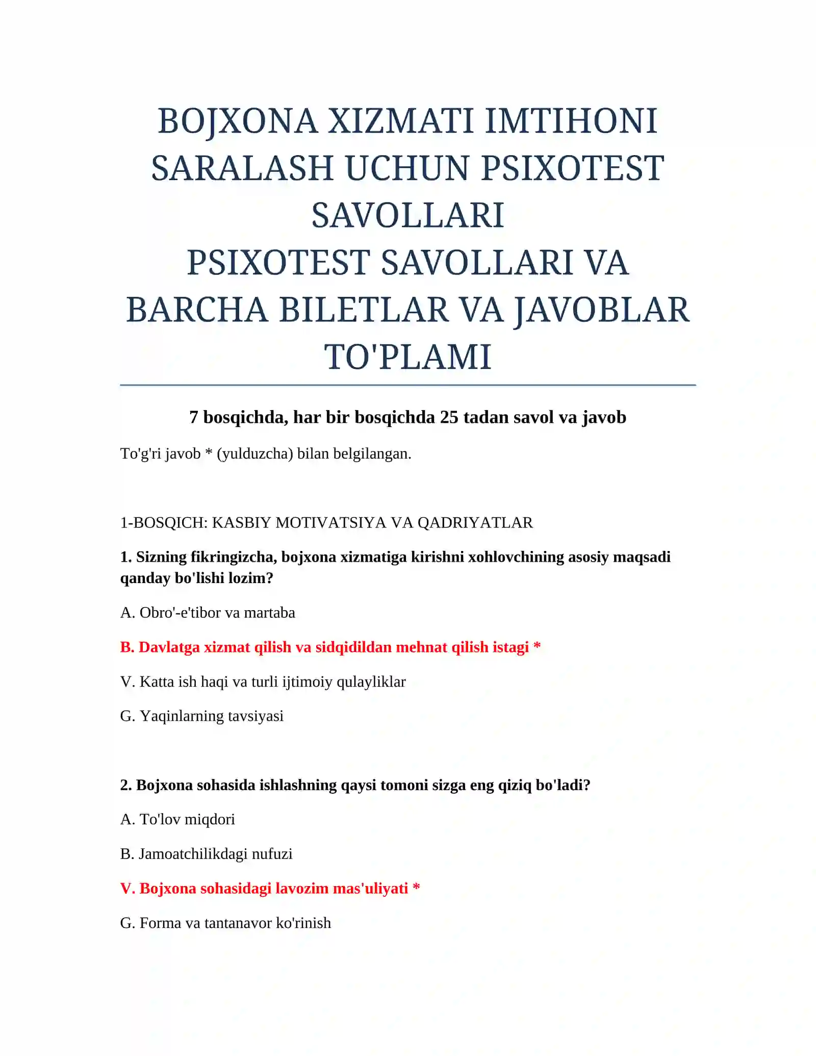 PSIXOTEST SAVOLLARI 2