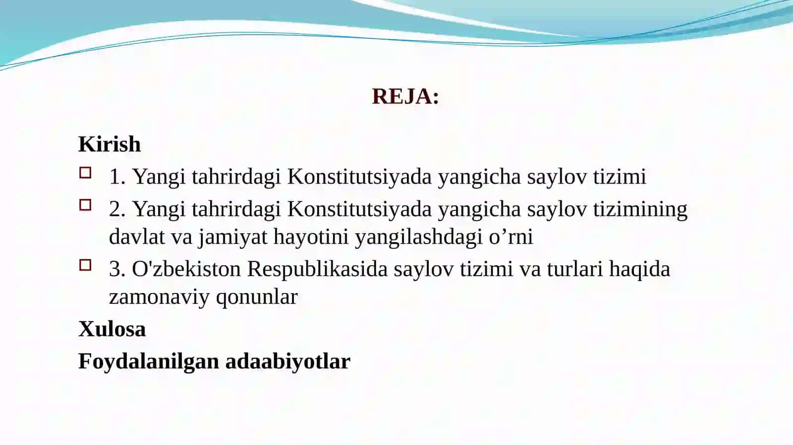 Yangi tahrirdagi Konstitutsiyada yangicha saylov tizimining davlat va jamiyat hayotini yangilashdagi o’rni 2