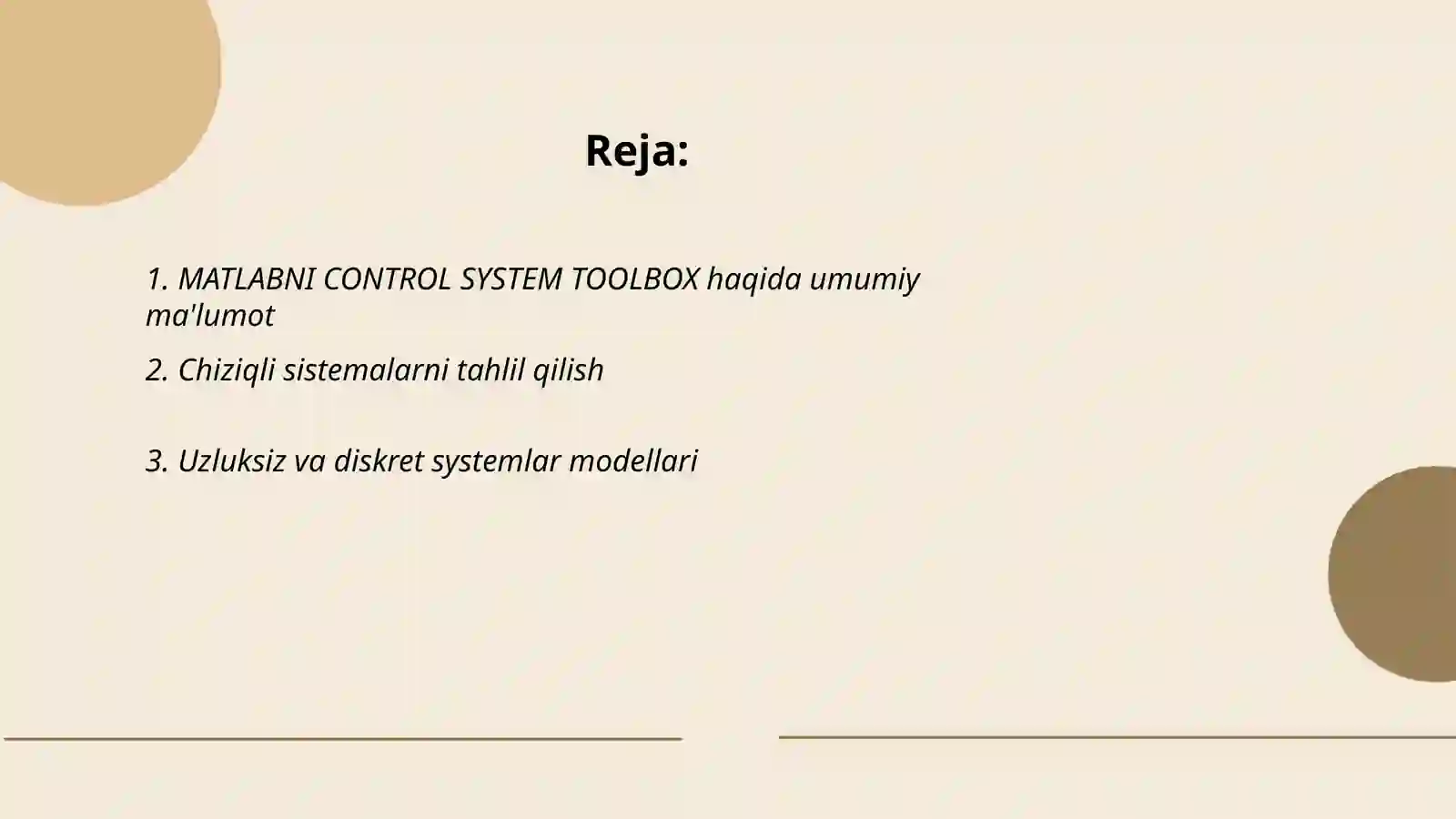 MATLABNI CONTROL SYSTEM TOOLBOX paketim yordamchi protseduralari 2