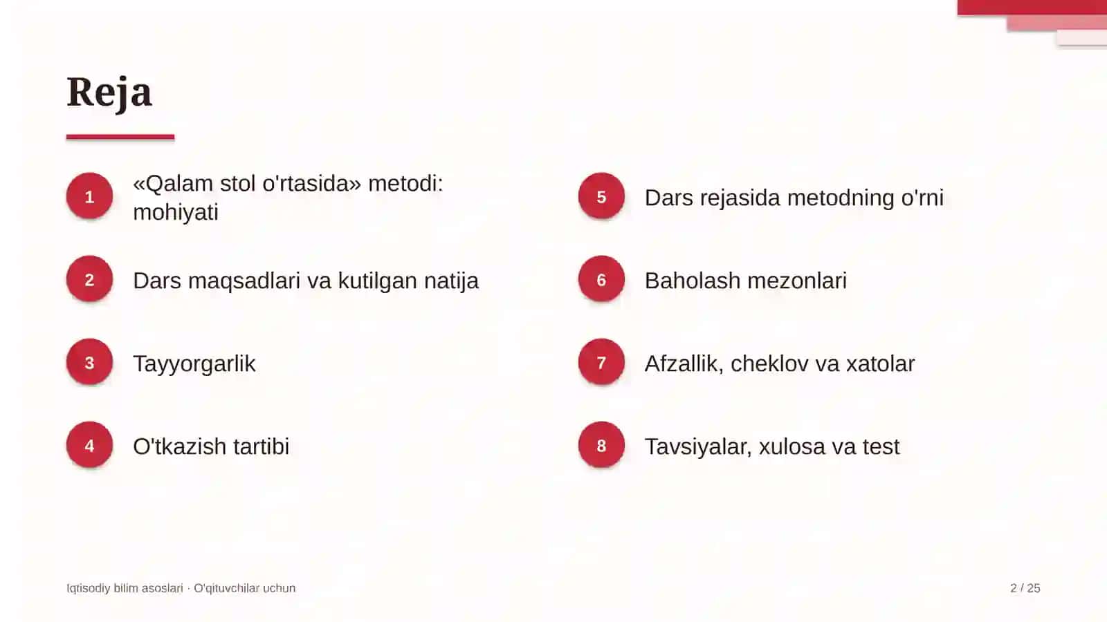 iqtisodiy bilim asoslari darslarida qalam stol o'rtasida metodidan foydalanish 2895 2