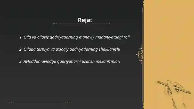 Oilava va oilaviy qadriyatlar manaviy madaniyatning bosh omili 2