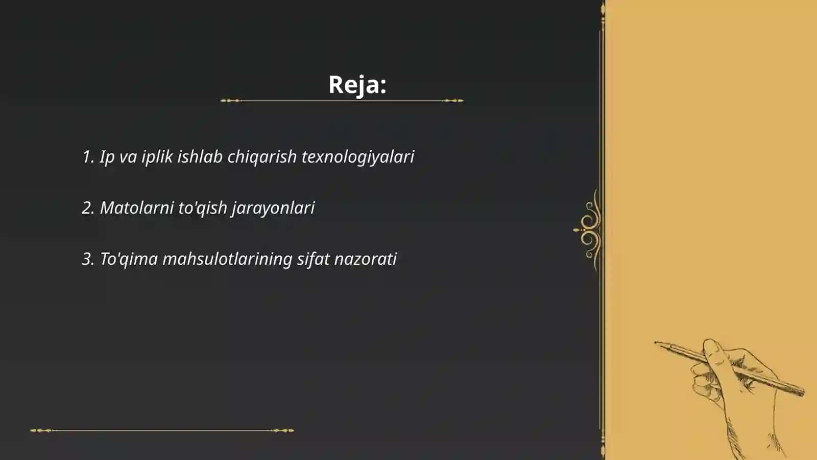 Ip va iplik ishlab chiqarish texnologiyalari 2