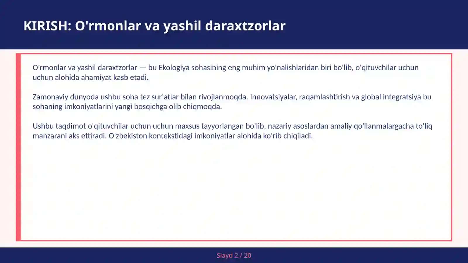 O'rmonlar va yashil daraxtzorlar 2