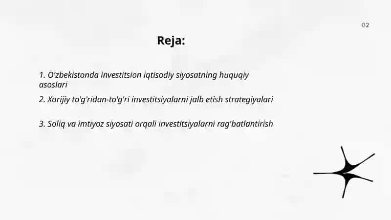 O'zbekistonda invistitsiyon iqtisodiy siyosat 2