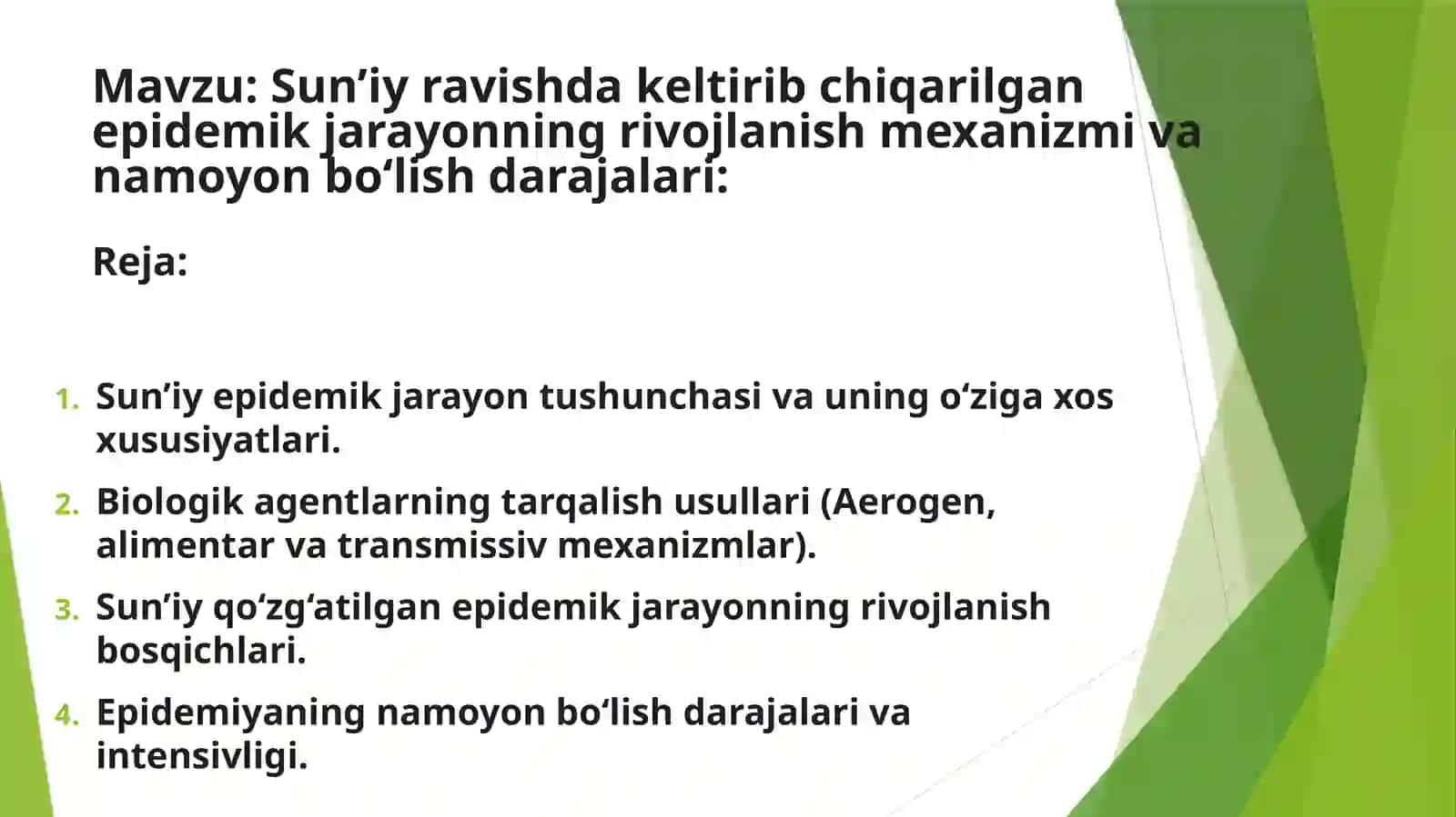 Sun’iy ravishda keltirib chiqarilgan epidemik jarayonning rivojlanish mexanizmi va namoyon bo‘lish darajalari 2