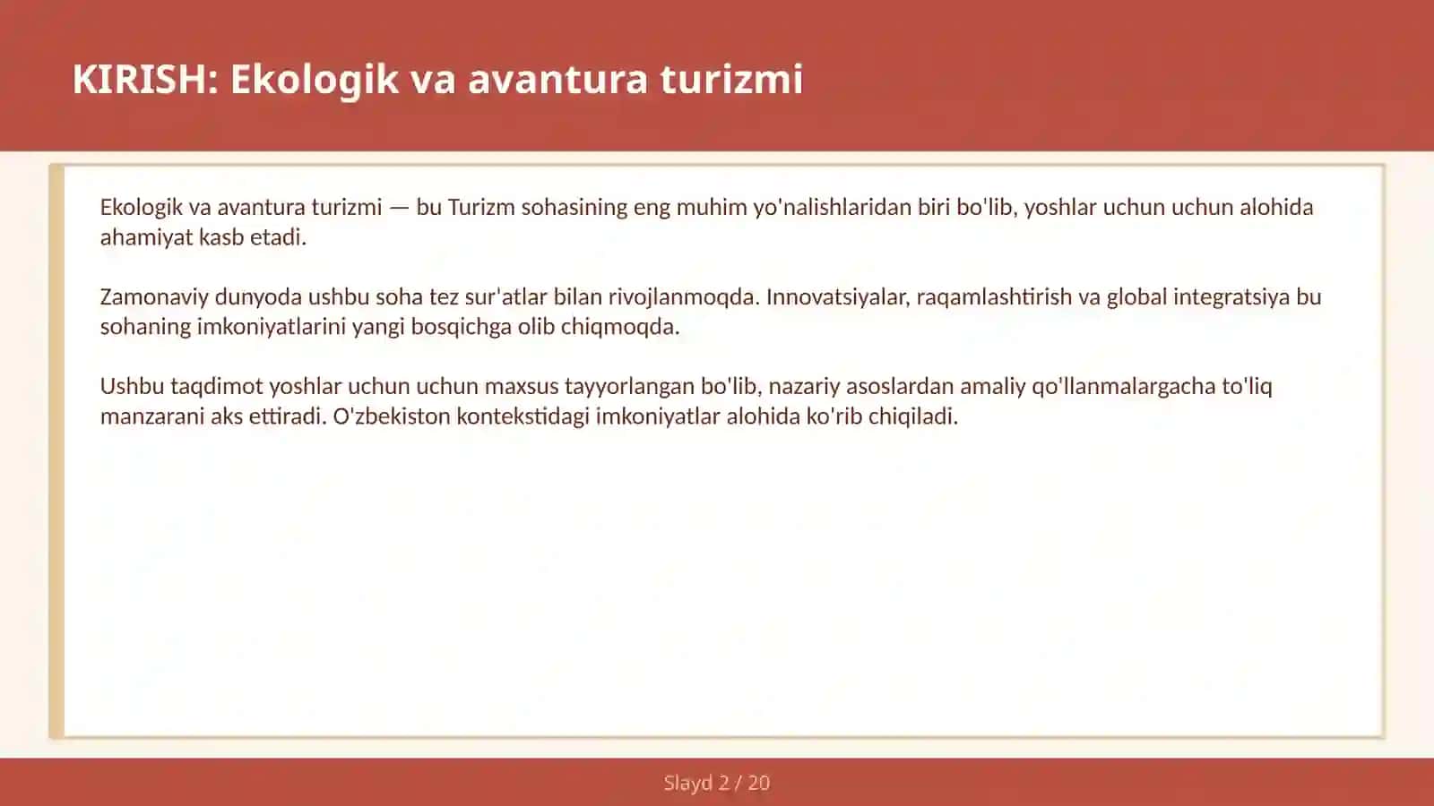 Ekologik va avantura turizmi 2