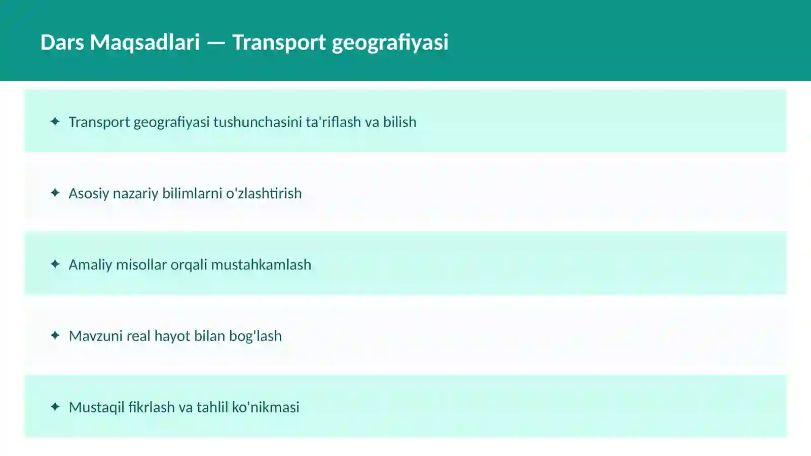 Transport Geografiyasi Dars ishlanmasi 2