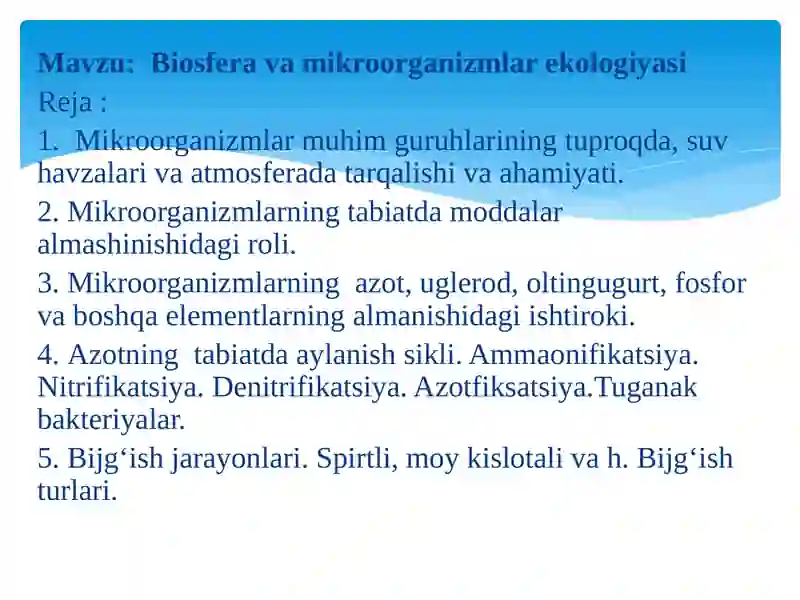 Virusologiyadan tayyorlagan taqdimot: Biosfera va mikroorganizmlar ekologiyasi 2