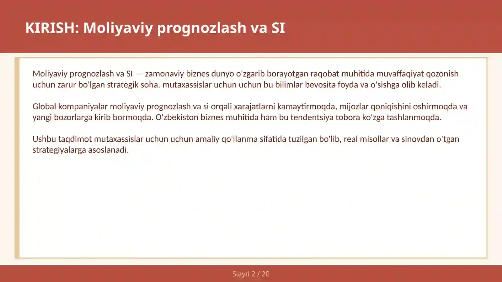 Moliyaviy Prognozlash va SI 2