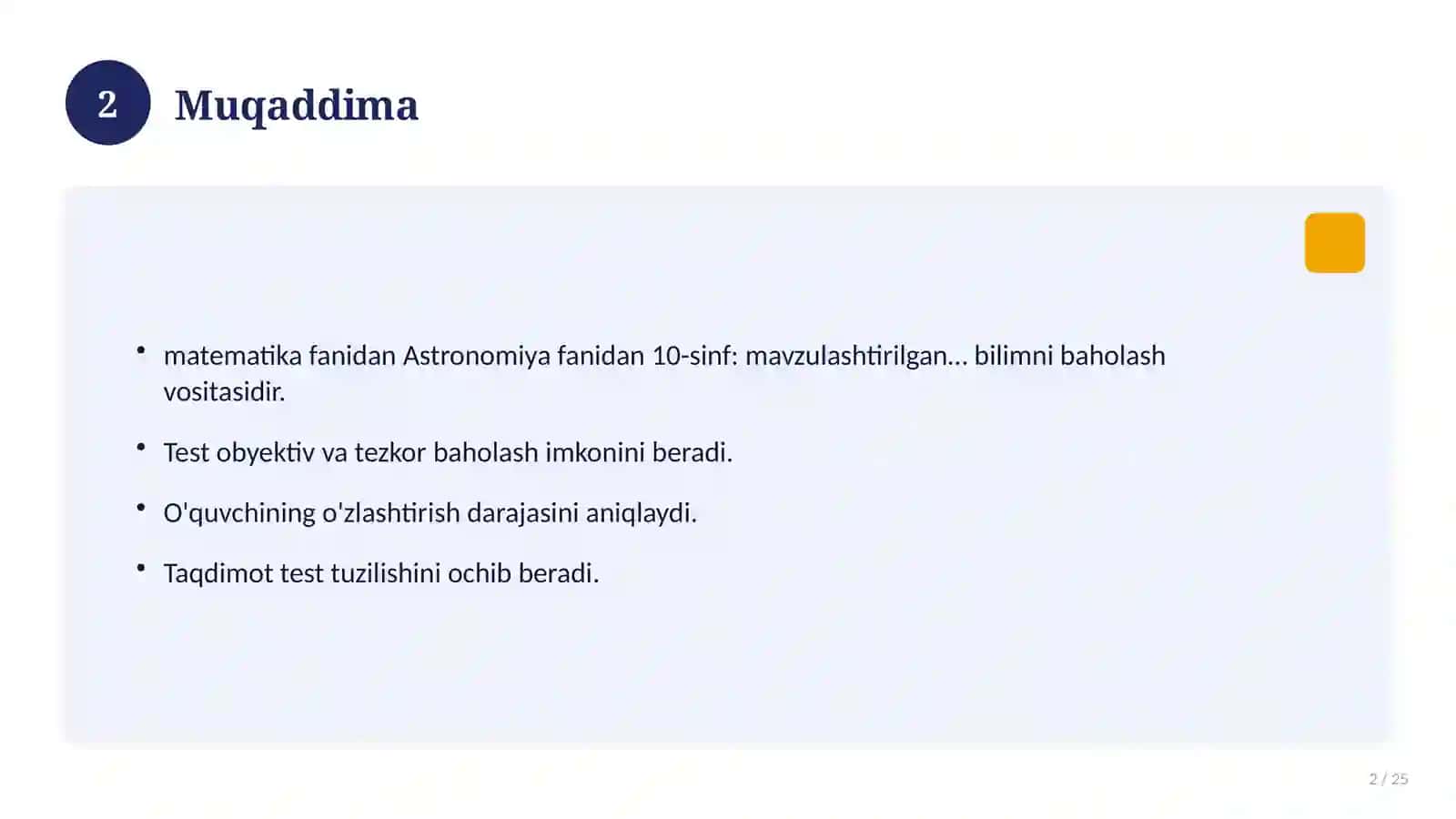 Astronomiya fanidan 10-sinf: mavzulashtirilgan nazorat ishi va tahlil 2