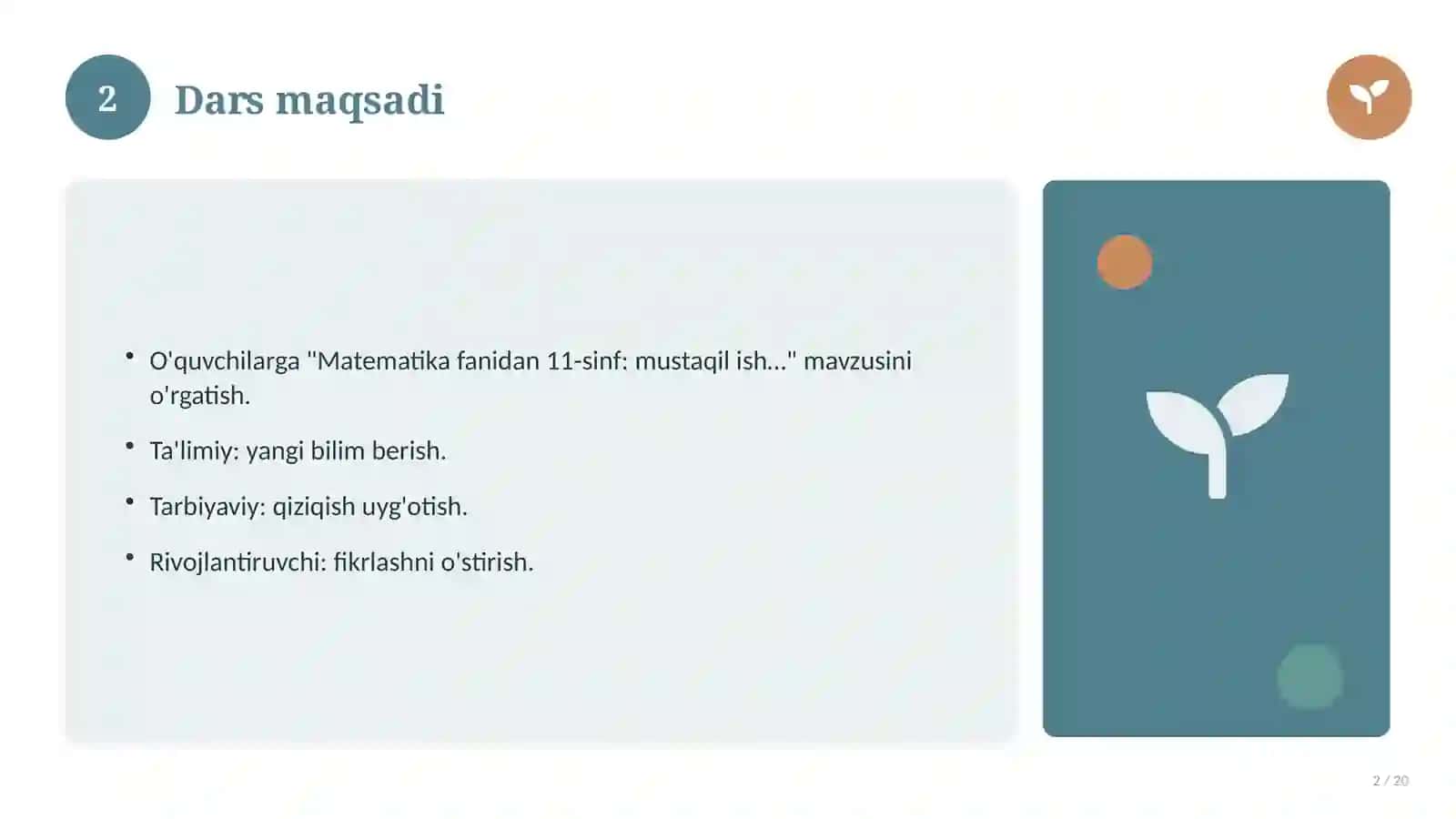 Matematika fanidan 11-sinf: mustaqil ish topshiriqlari 2