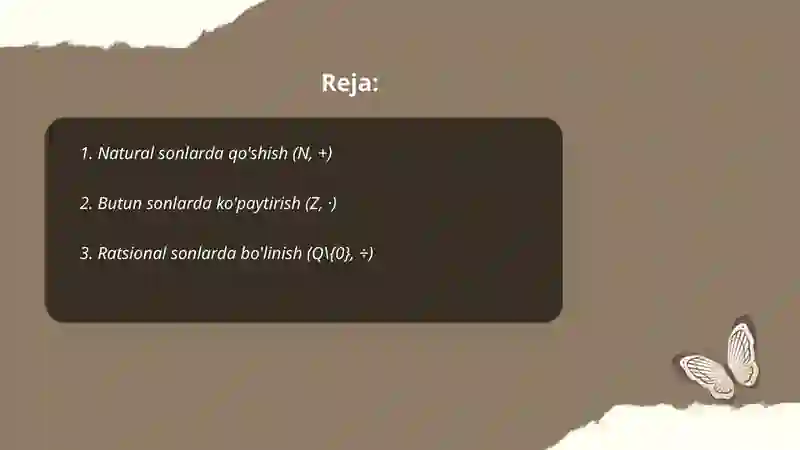 Binar algebraik operatsiyalarga misollar 2
