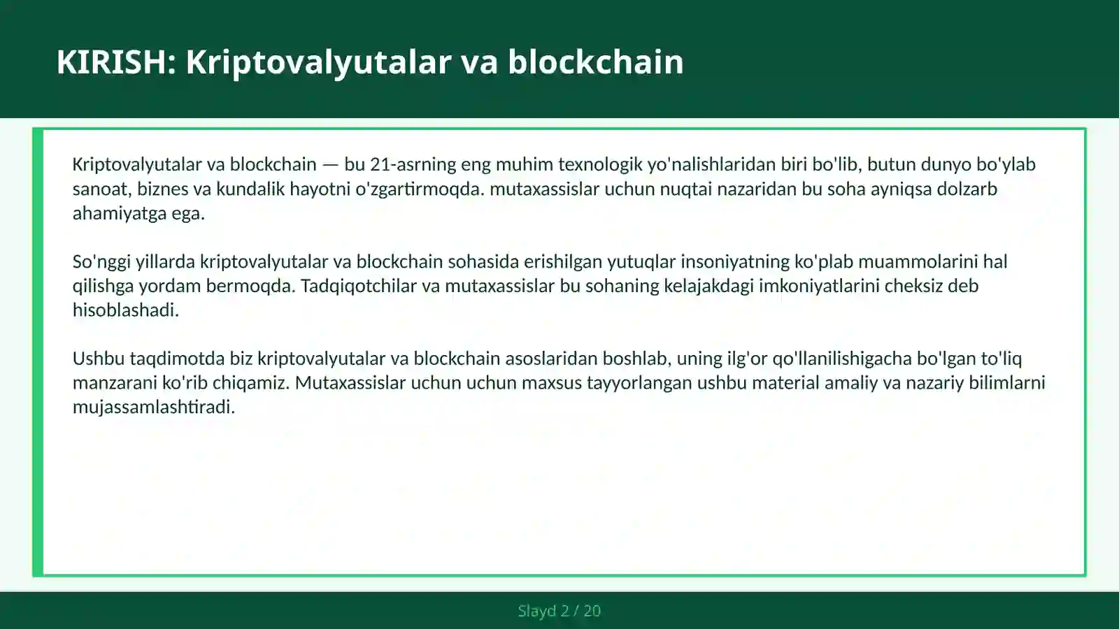 KRIPTOVALYUTALAR VA BLOCKCHAIN 2