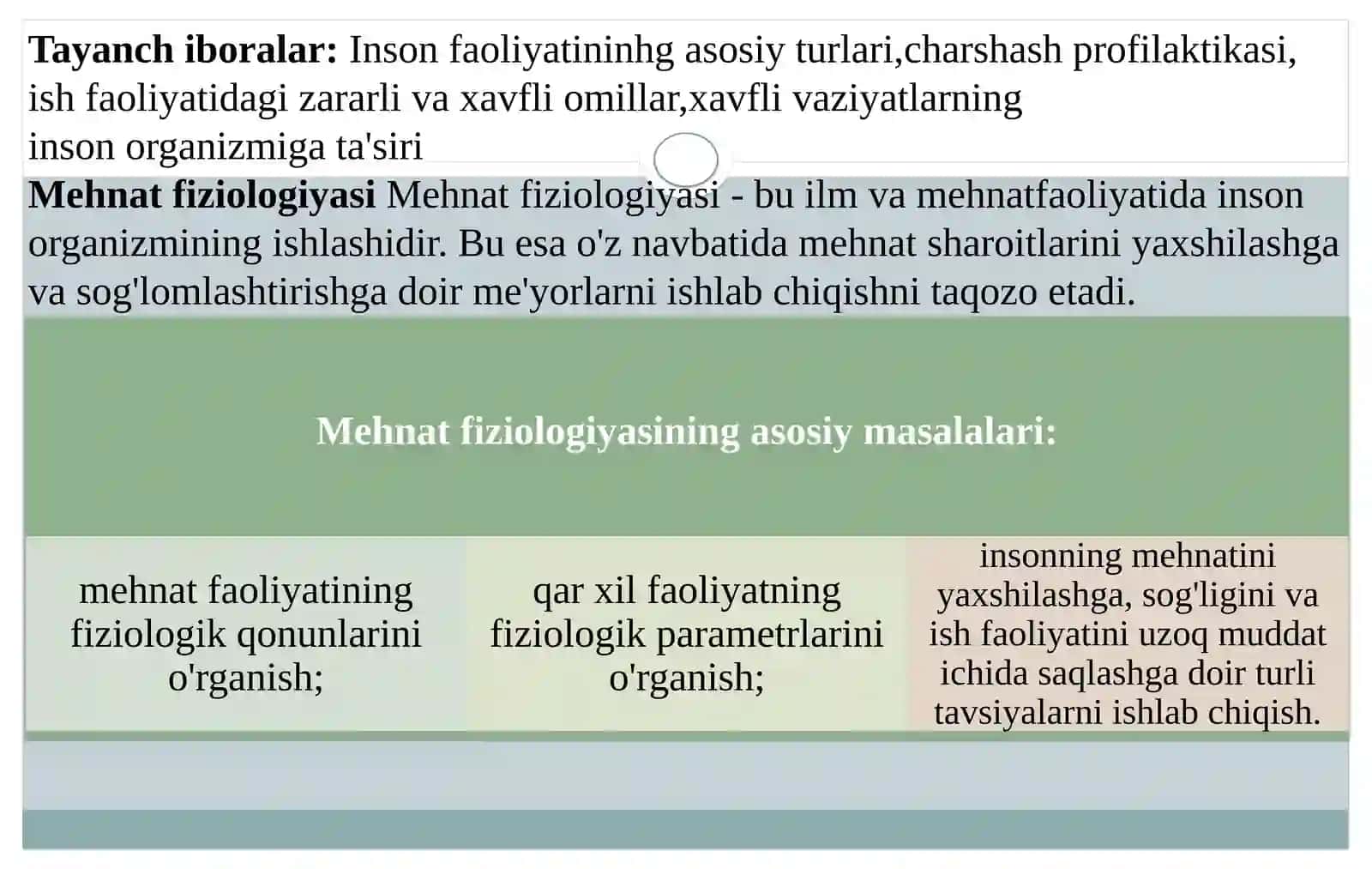 INSON FAOLIYATINING ASOSIY TURLARI. XAVFLI VA ZARARLI OMILLARNING INSON PSIXOLOGIYASIGA TA'SIRI, ULARNING TURLARI 2