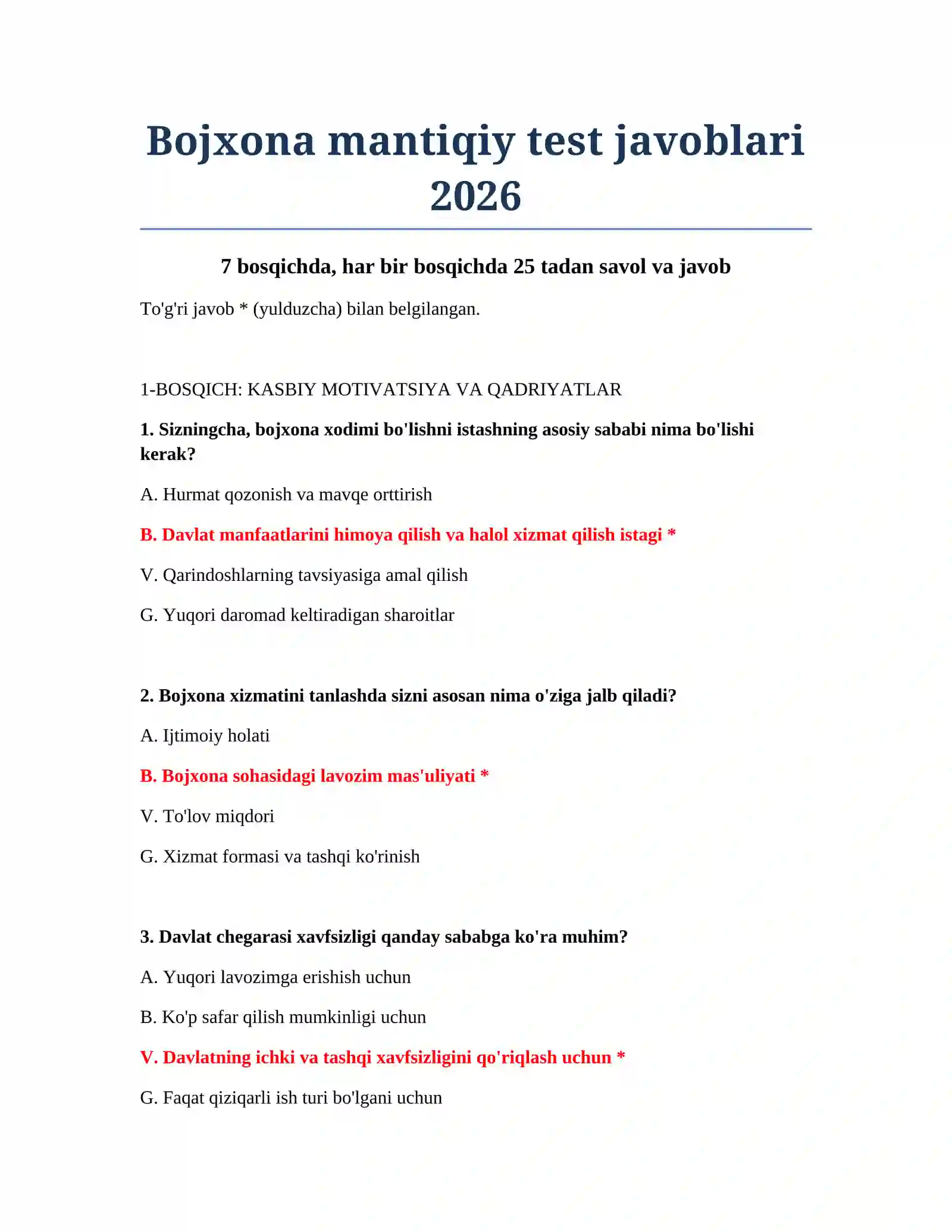 Bojxona mantiqiy test javoblari 2026 2