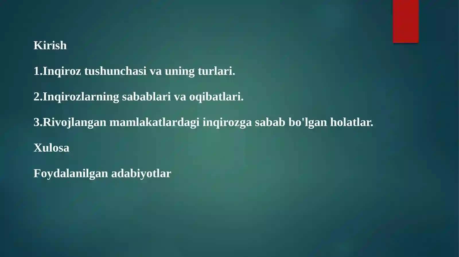 XX asrda inqiroz konsepsiyasining rivojlanish bosqichlari 2