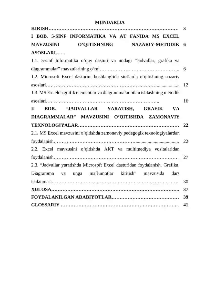 Umumiy o'rta talim maktablarining 5-sinfida Informatika va AT fanidan “Jadvallar yaratishda Microsoft Excel dasturidan foydalanish. Grafika. Diagramma va unga maʼlumotlar kiritish” mavzularni o‘qitishda zamonaviy texnologiyalardan foydalanish 2