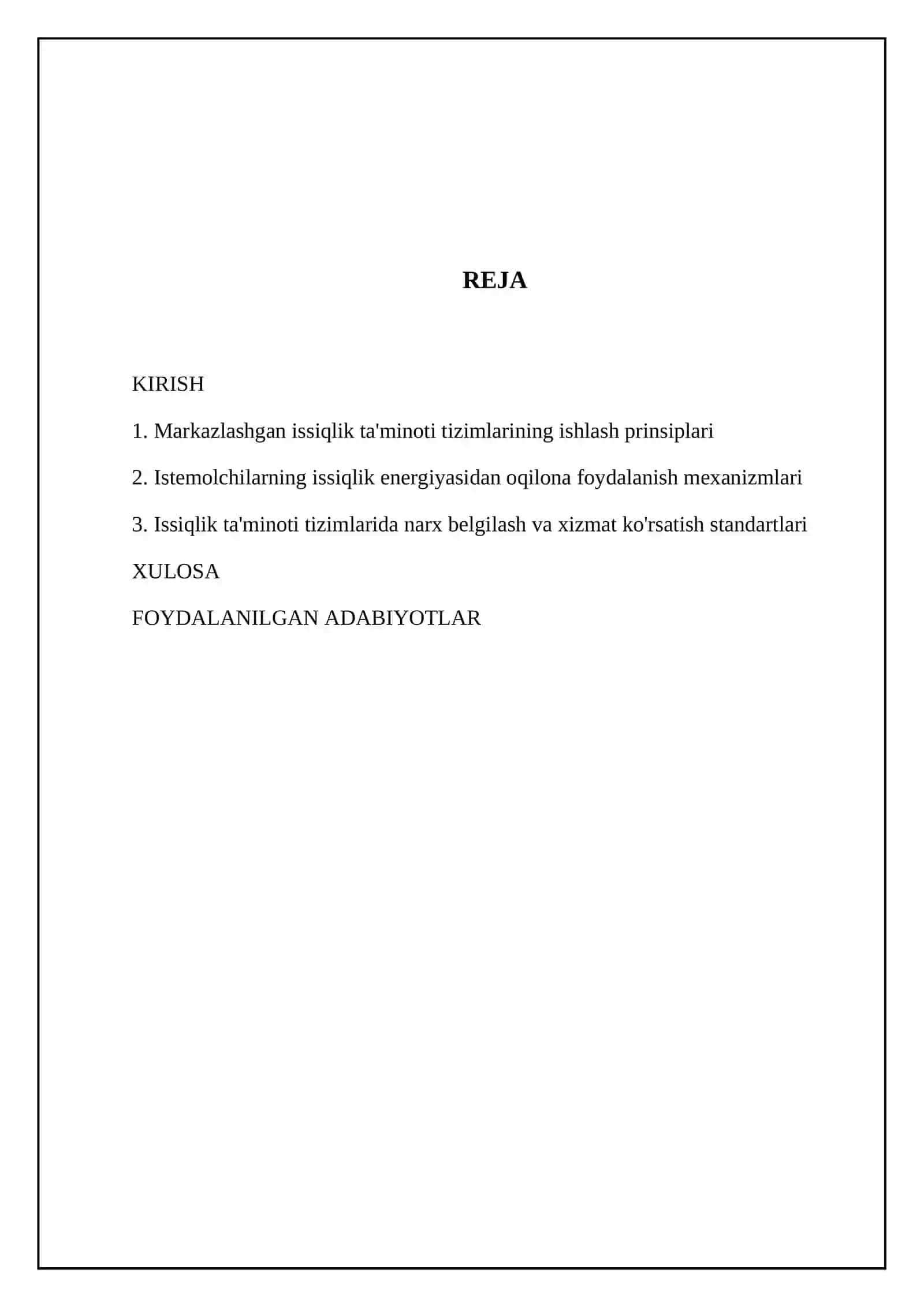 Issiqlik ta'minoti tizimlarida narx belgilash va xizmat ko'rsatish standartlari 2