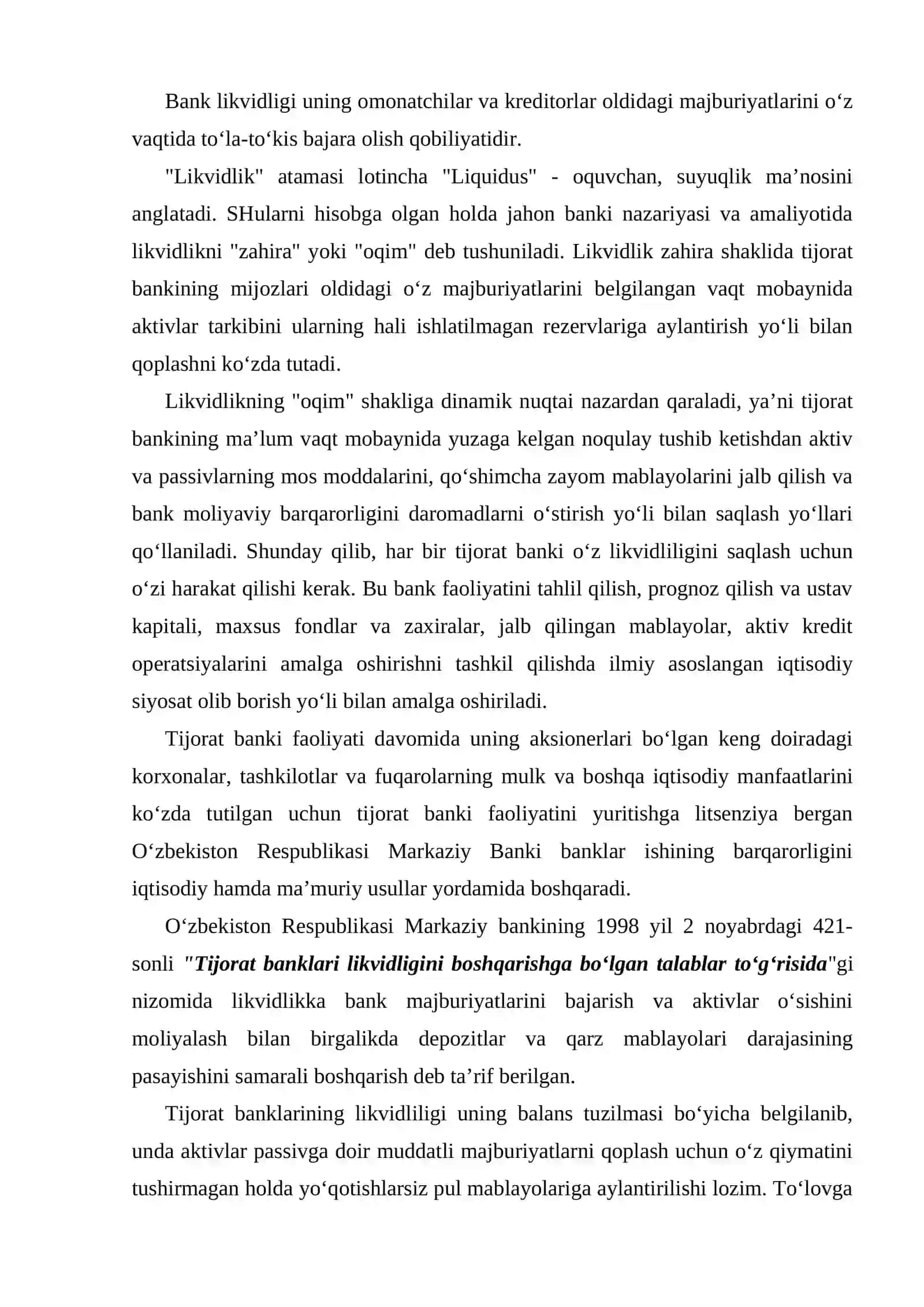 Tijorat banklarida likvidlilik riski va uni boshqarish 2