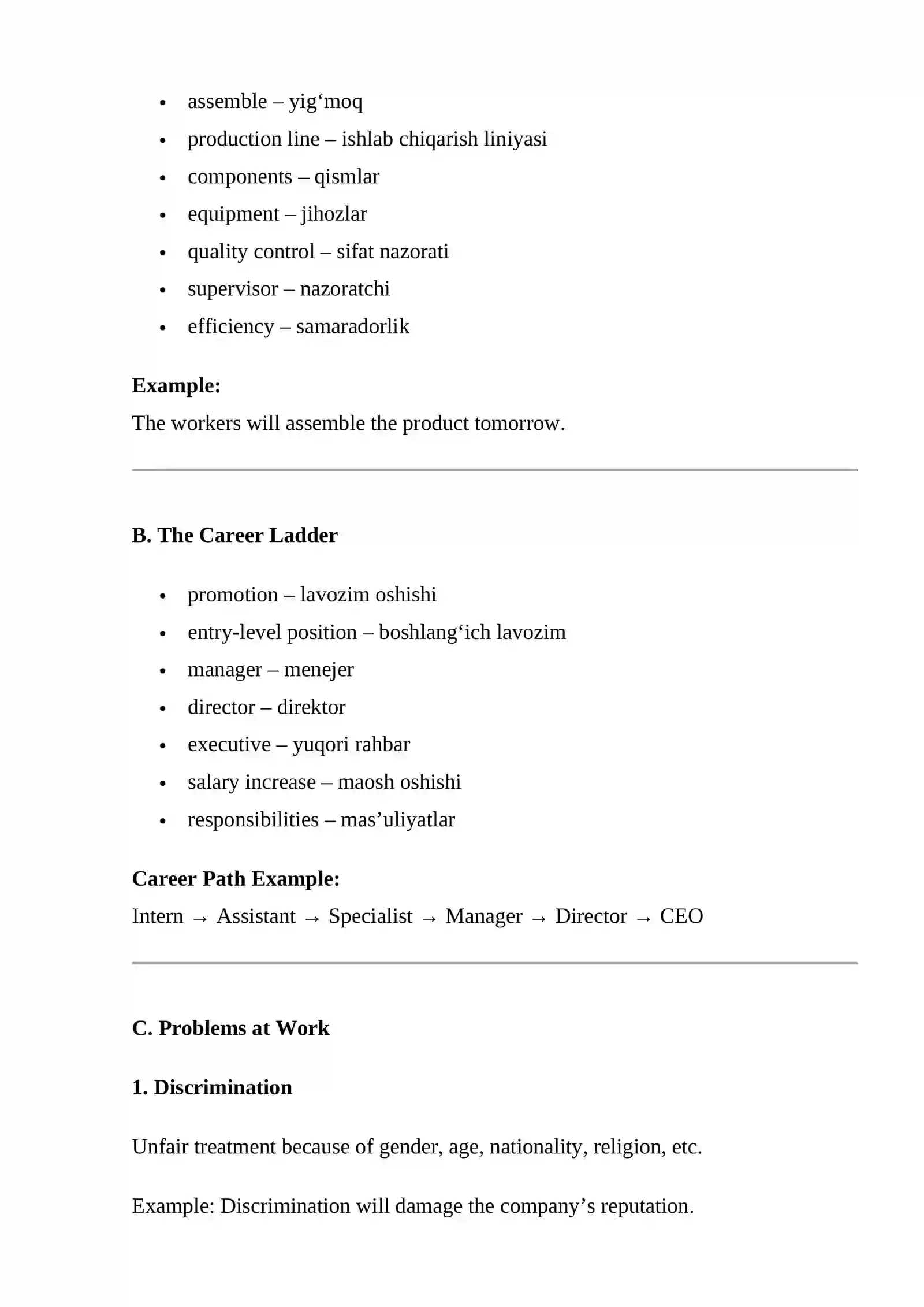 UNIT 5: Assembling. The Career Ladder – Problems at Work 2