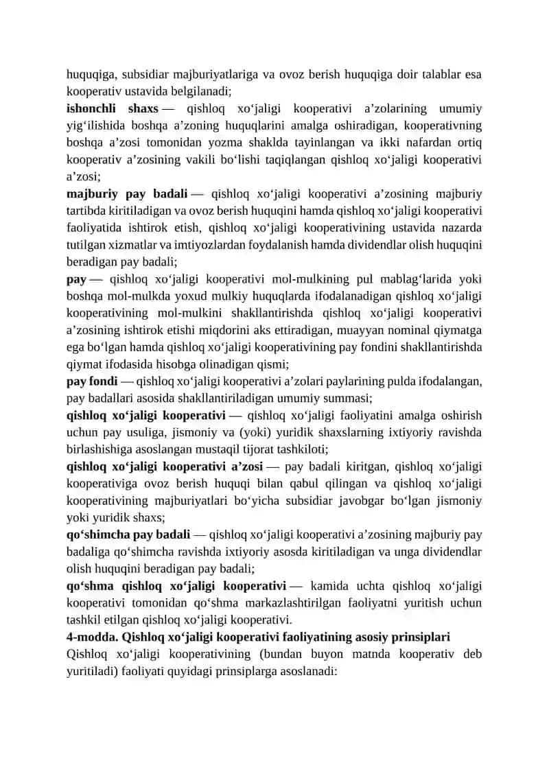 Qishloq xo‘jaligi kooperativi to‘g‘risida Qonunchilik palatasi 2
