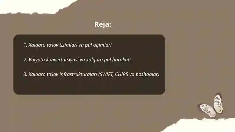 Xalqaro toʻlov tizimlari va pul oqimlari 2