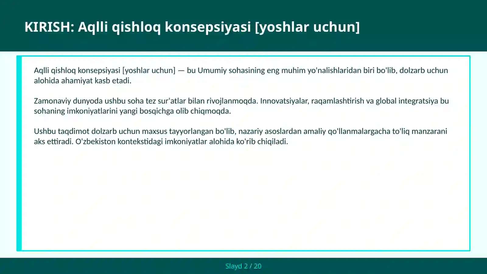Aqlli qishloq konsepsiyasi [yoshlar uchun] 2