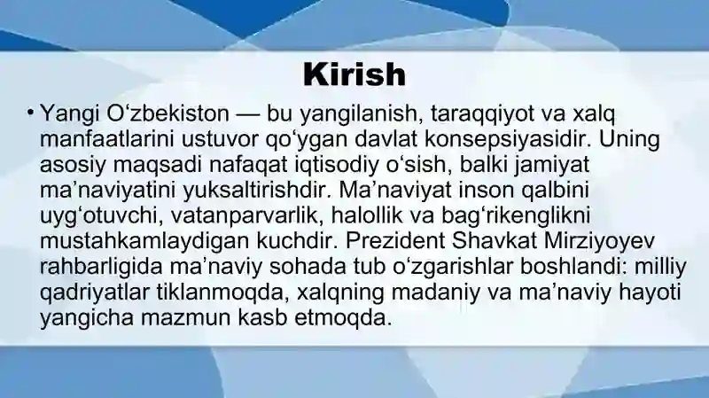Yangi O‘zbekiston davrida amalga oshirilayotgan ma’naviy o‘zgarishlar 2