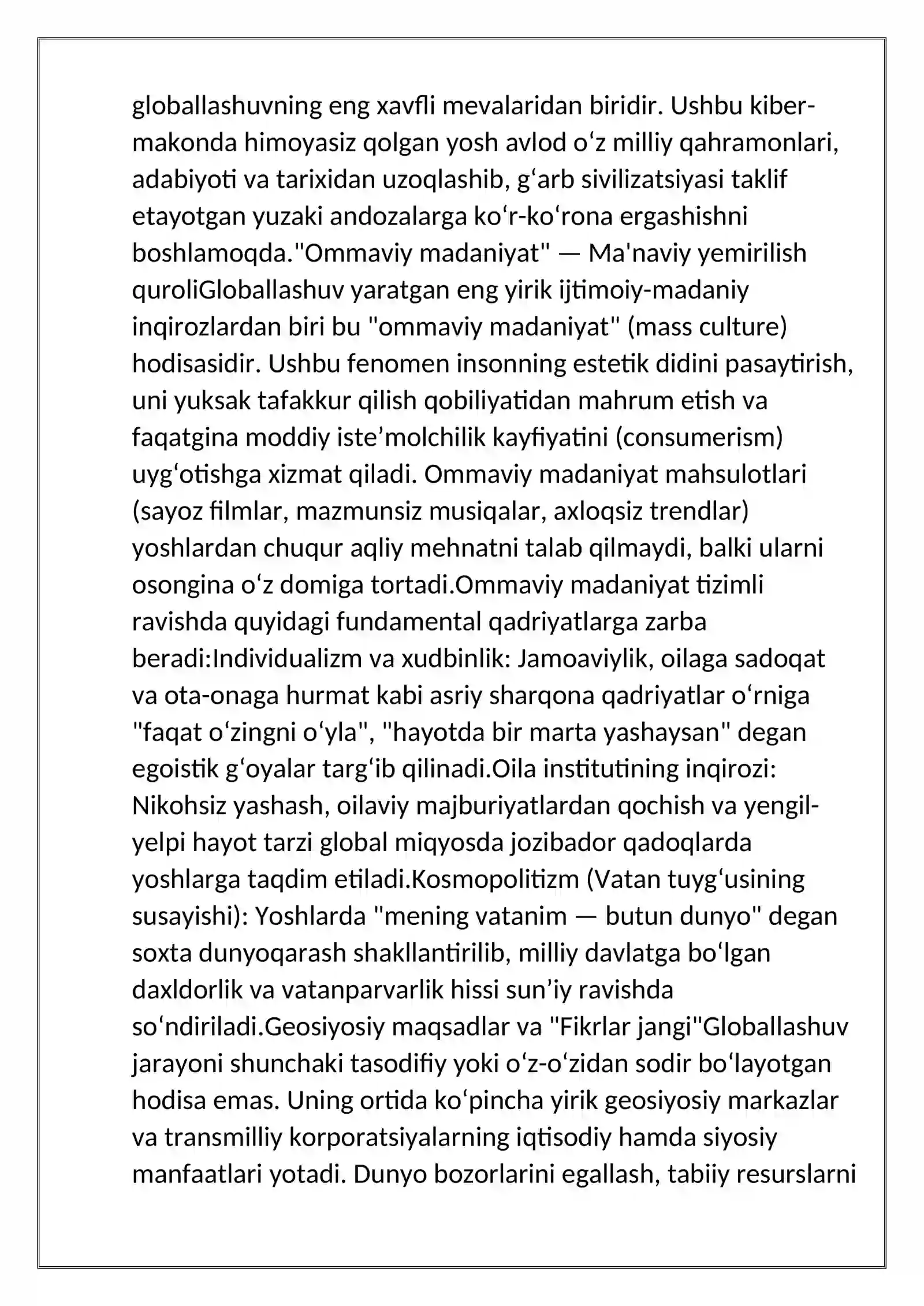 jahon miqyosda roy berayotgan gllaballashuv 2