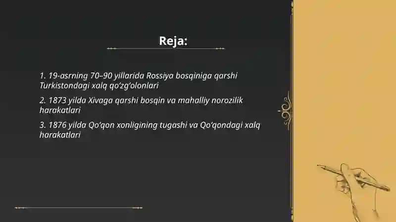 19-asrning 70-90 yillarida Turkiston o‘lkasidagi xalq harakatlari 2