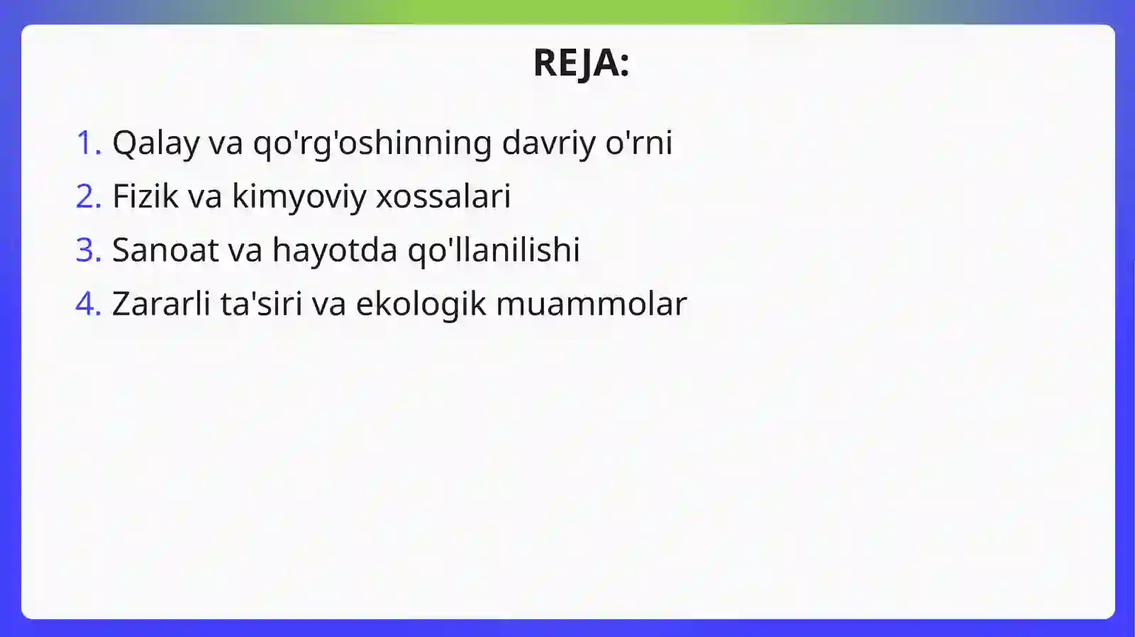 Qalay va Qo'rg'oshin Birikmalari 2