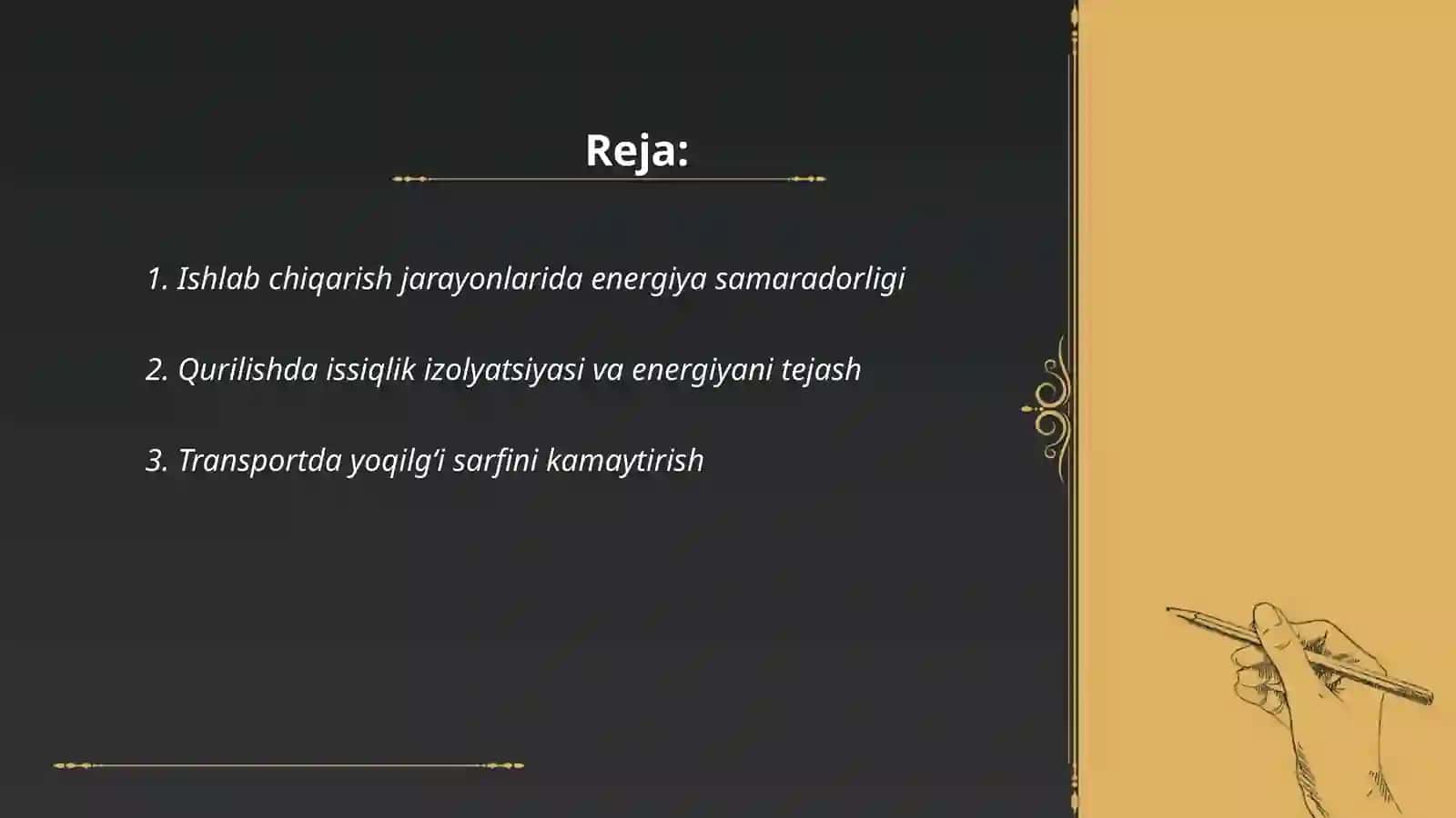 Energiya isrofini keltirib chiqaruvchi asosiy sabablarni aniqlash va ularni bartaraf etish bo‘yicha yechimlar taklif qilish 2