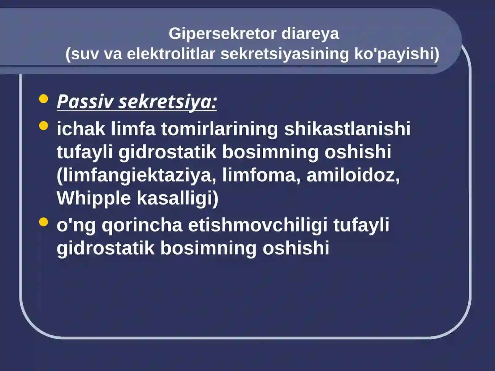 Diareya sindromli kasalliklarni differentsial diagnostikasi va davolash tamoyillari 2