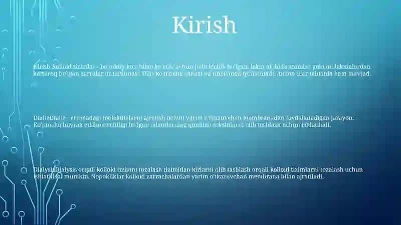 Kolloid Sistemalarni Dializ Yo'Li Bilan Tozalash 2