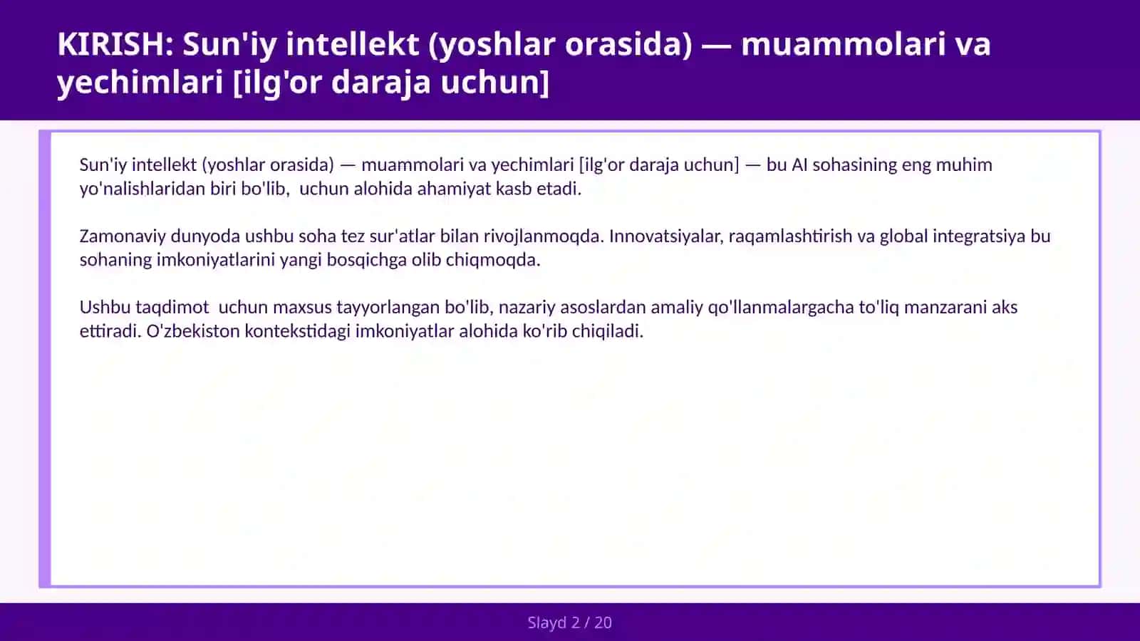 Sun'iy intellekt (Yoshlar Orasida) - Muammolari va Yechimlari [Ilg'or Daraja Uchun] 2