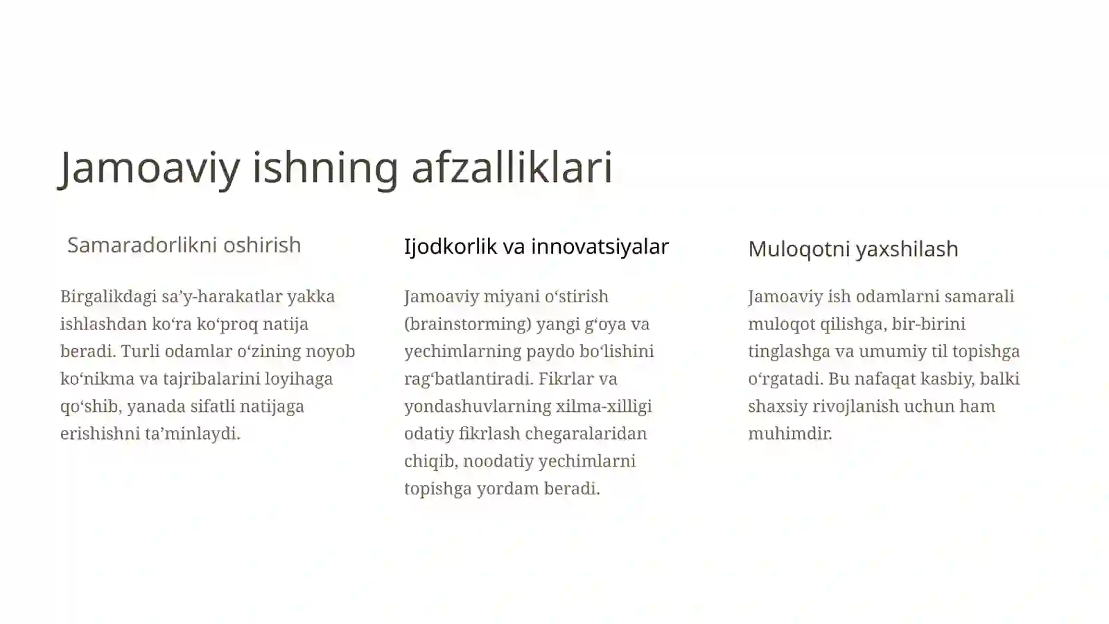 Jamoada ishlash 2